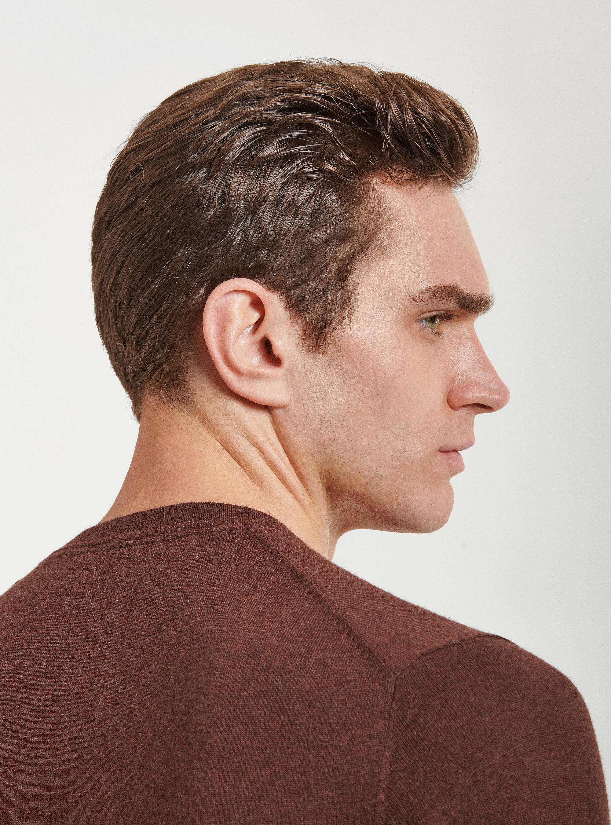 Jersey de cuello redondo de algod&oacute;n, seda y cachemira, MARRON