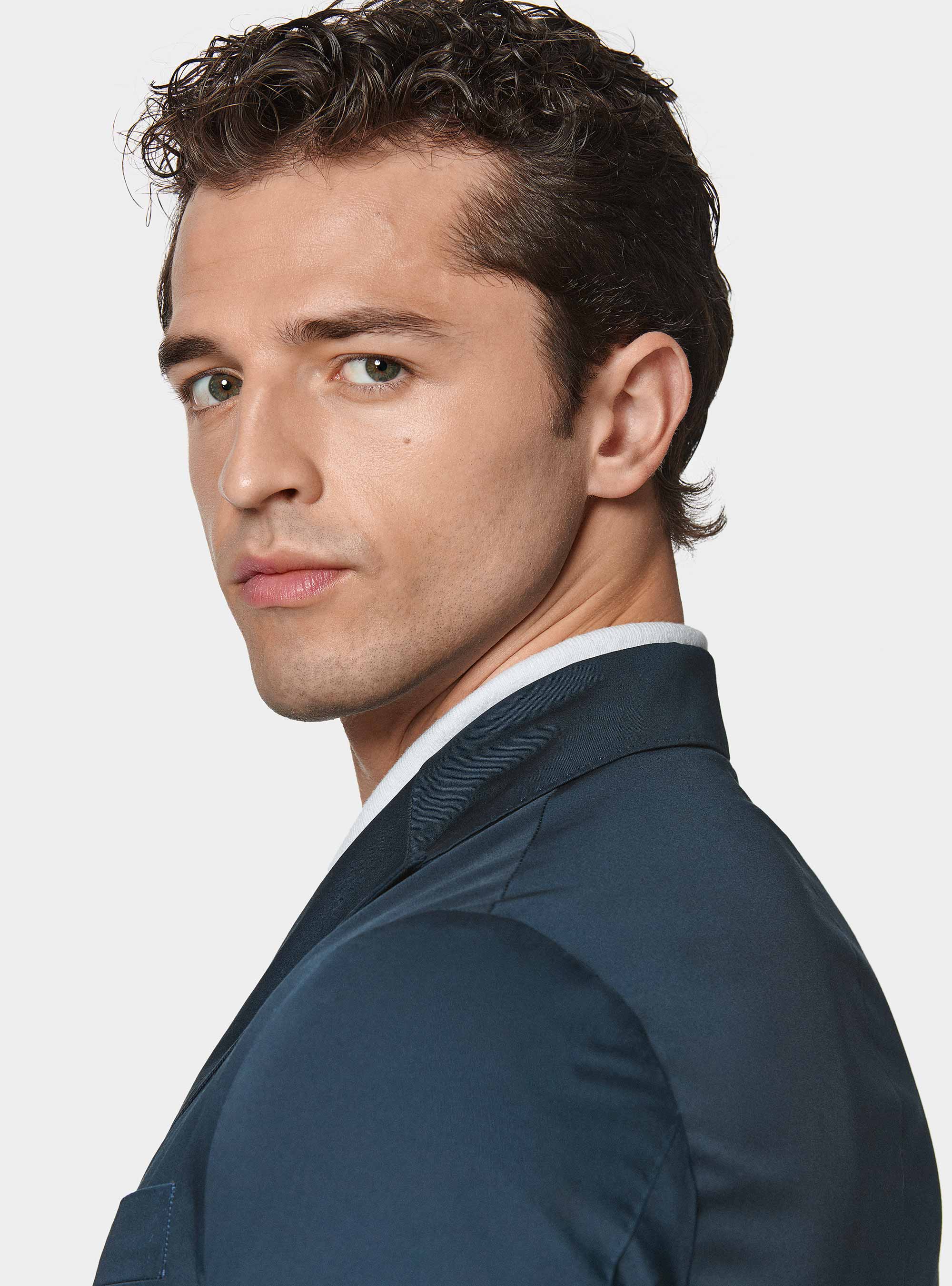 Giacca doppiopetto in cotone popeline, BLU NAVY