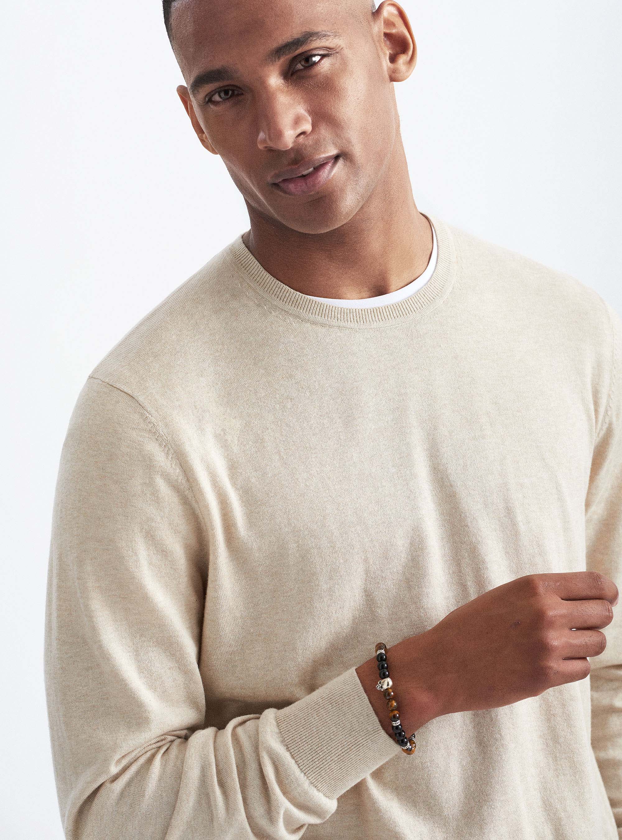 Maglia girocollo in cotone seta e cashmere, ECRU