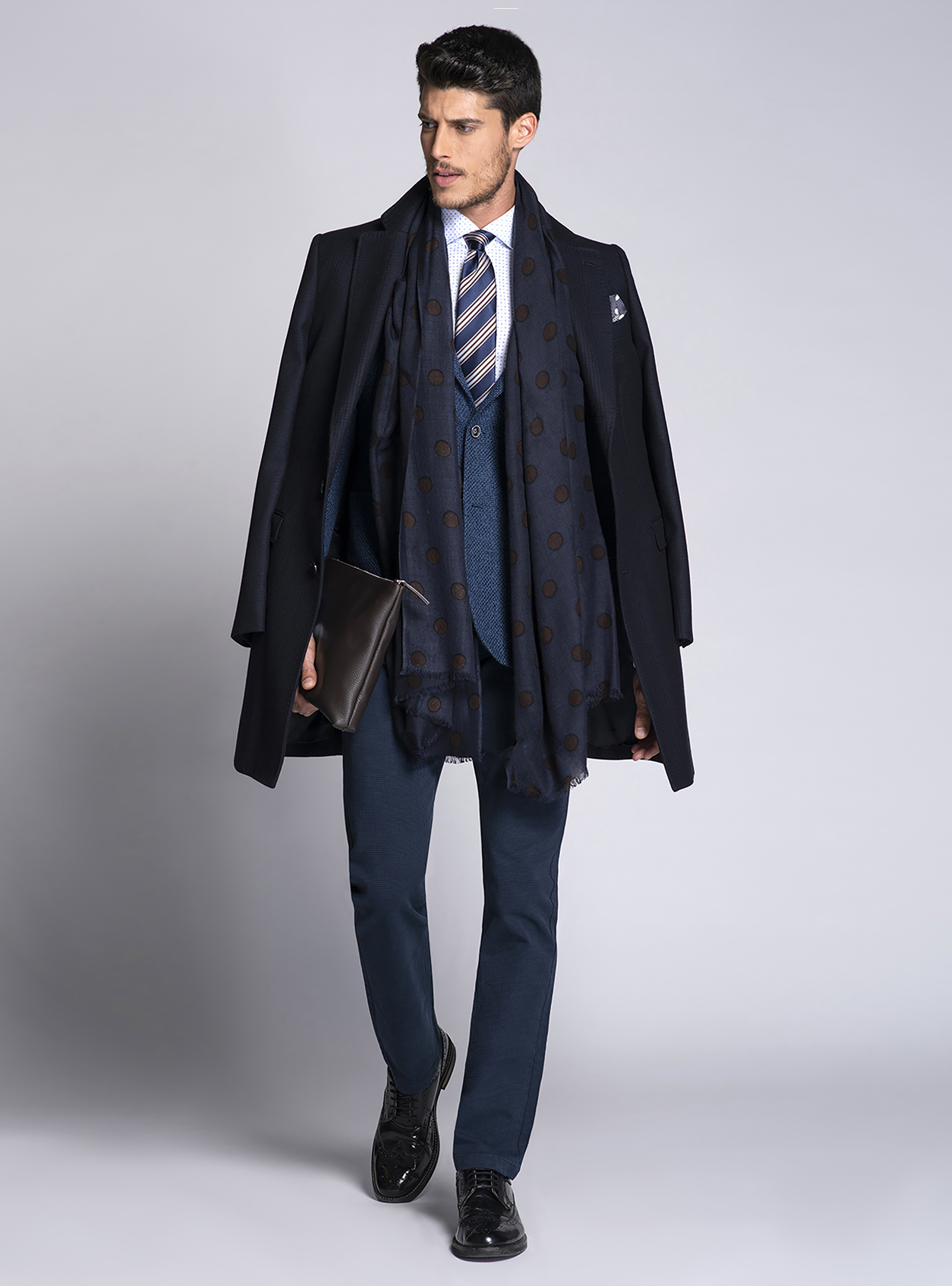 Sciarpa in lana a pois, MARRON