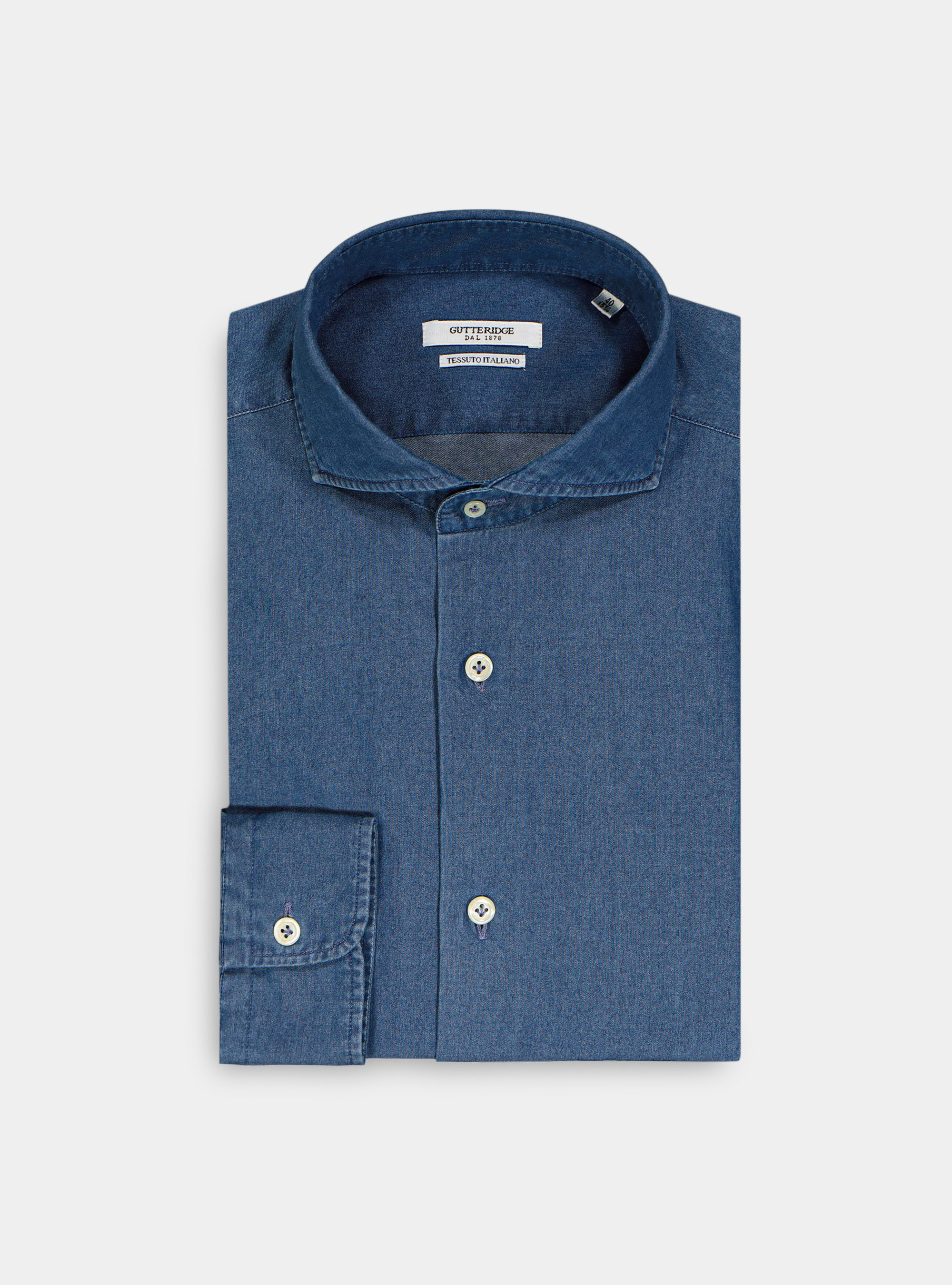 Camisa cuello franc&eacute;s denim, AZUL MARINO