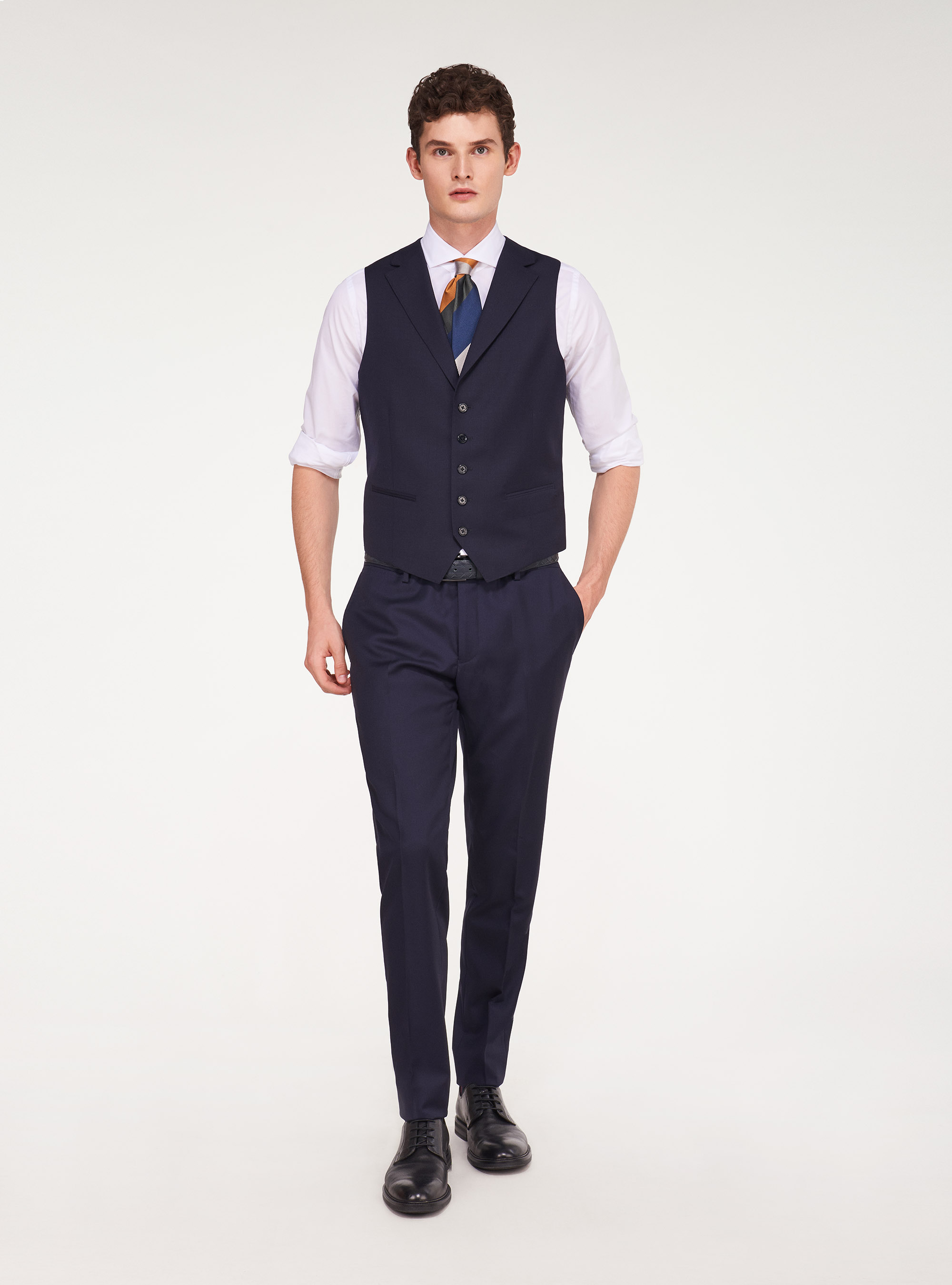 Super 120's wool waistcoat, NAVY BLUE