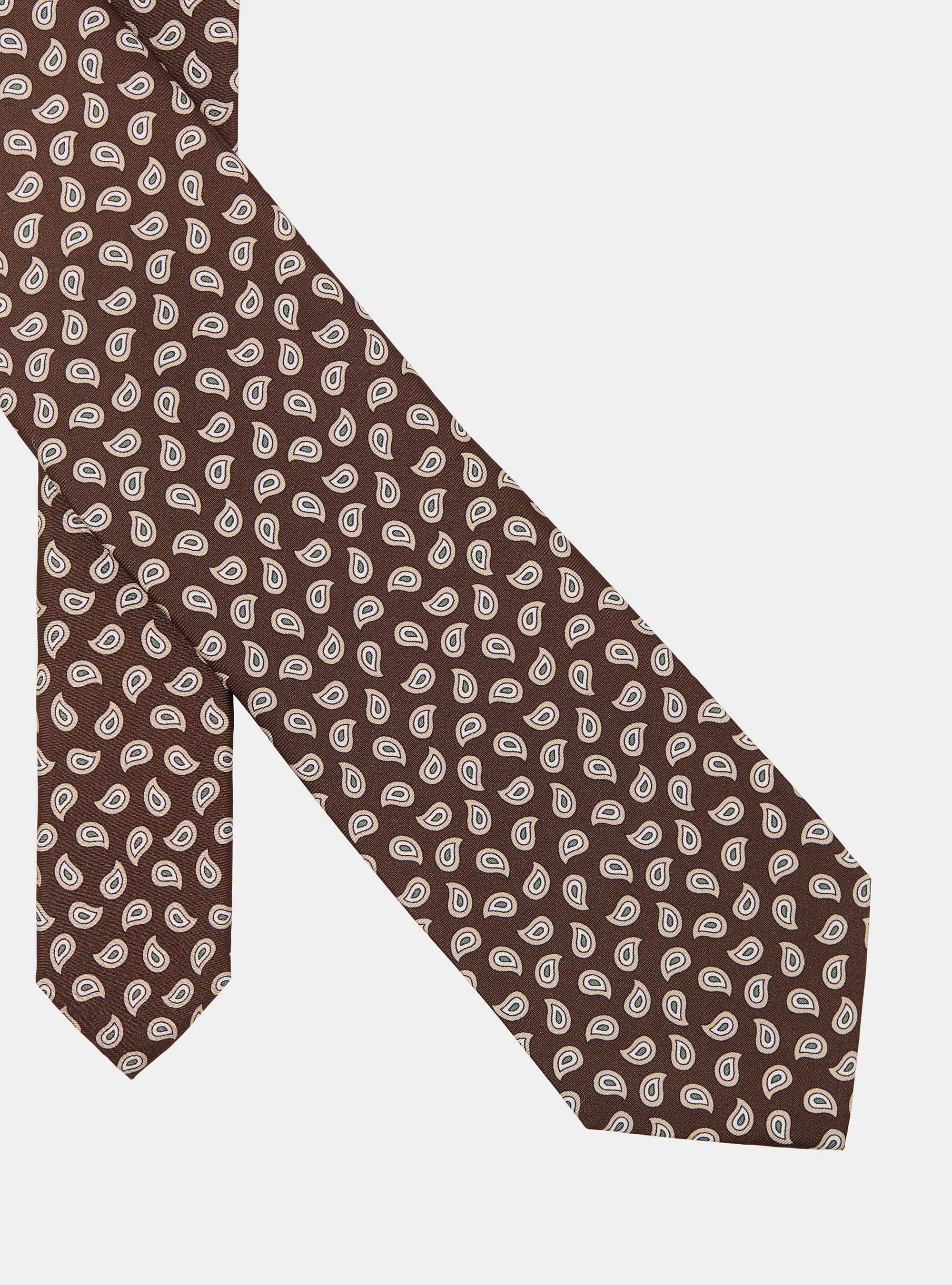 Cravatta in seta stampata fantasia paisley, BROWN