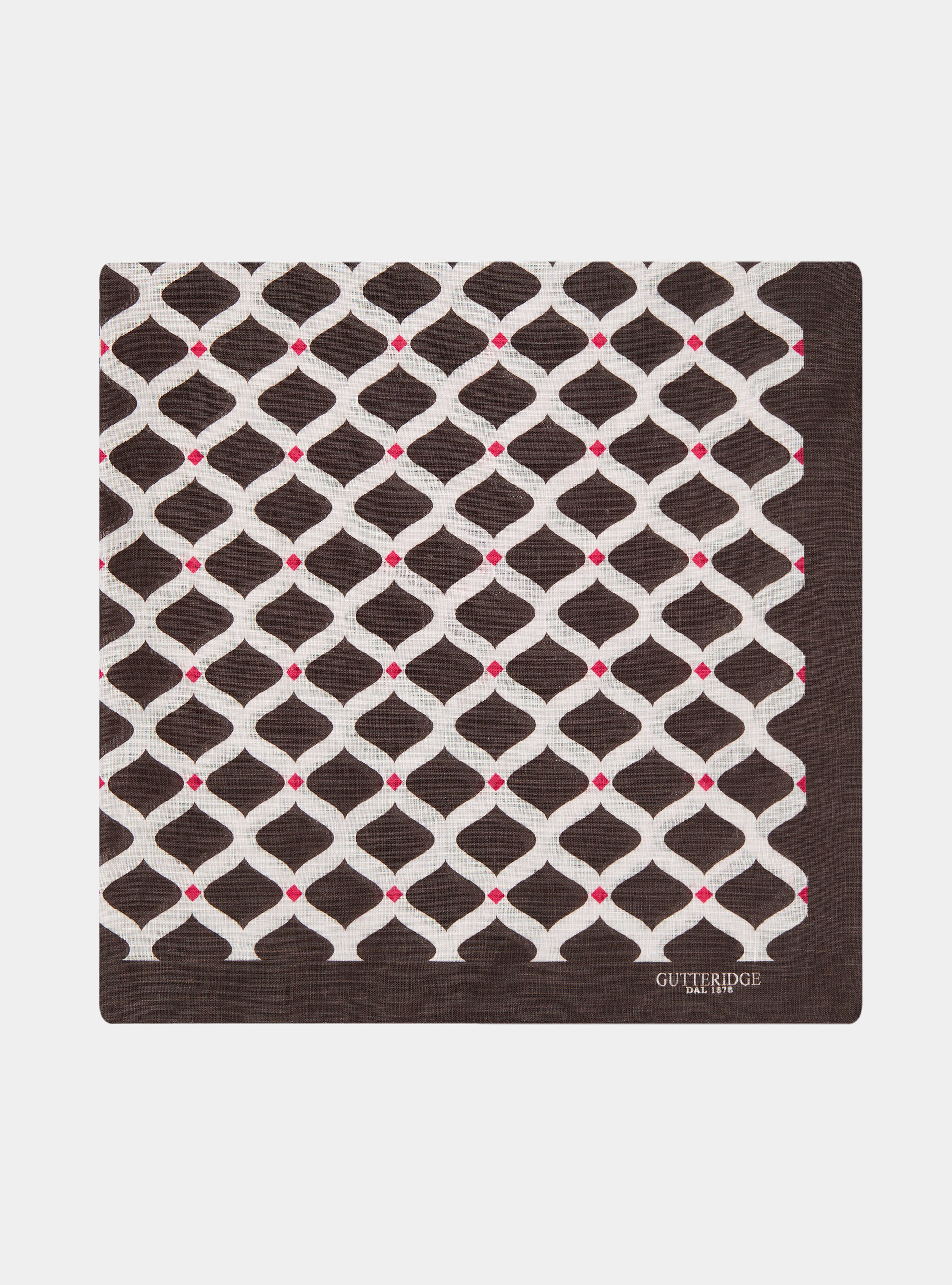 Foulard stampato con fantasia geometrica in lino, MARRON