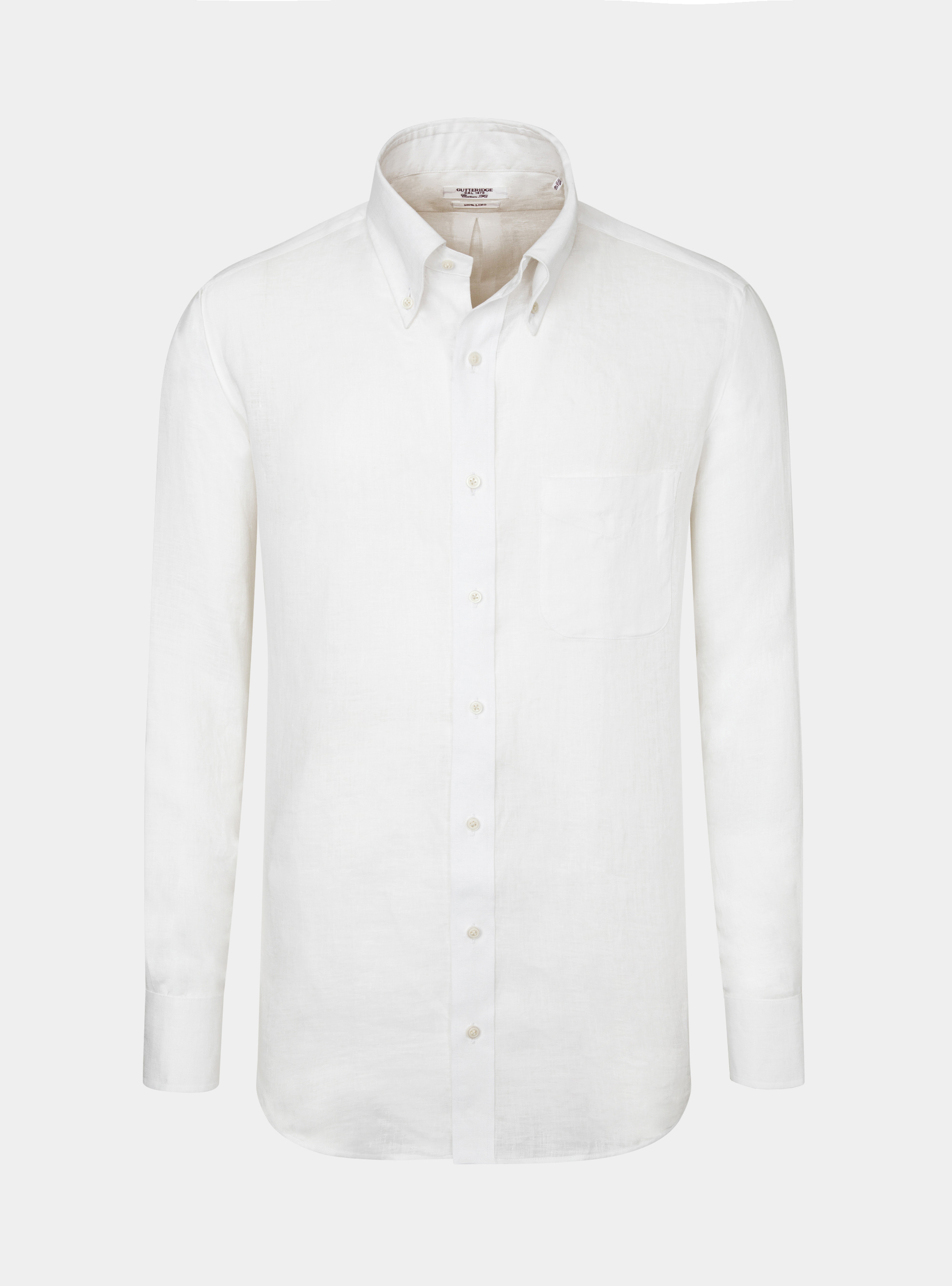 Camicia classic fit comoda in puro lino con collo button down, BIANCO