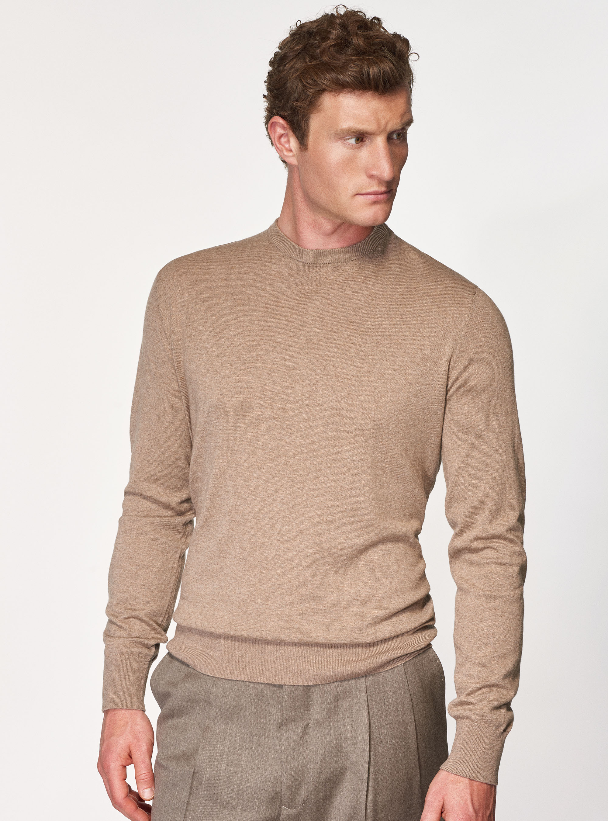 Maglia girocollo in cotone seta e cashmere, ECRU