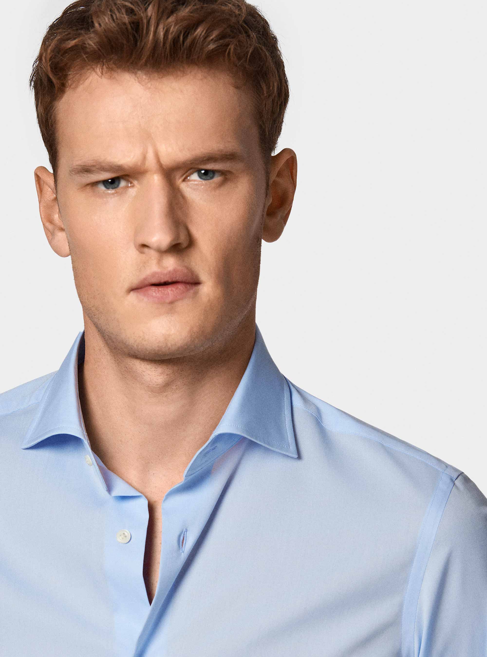 Camicia in popeline stretch, AZZURRO
