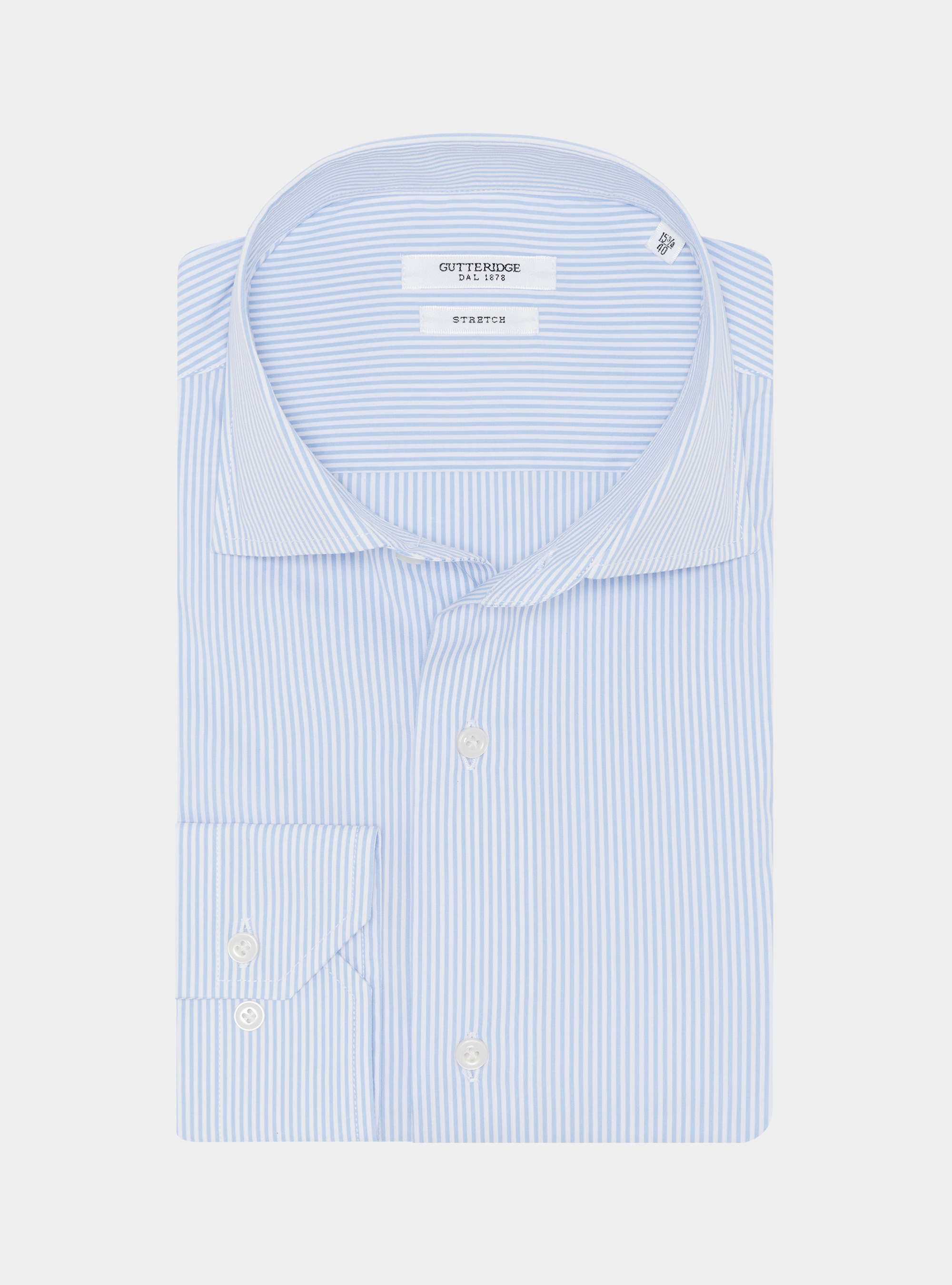Camicia in cotone rigato popeline stretch, AZZURRO