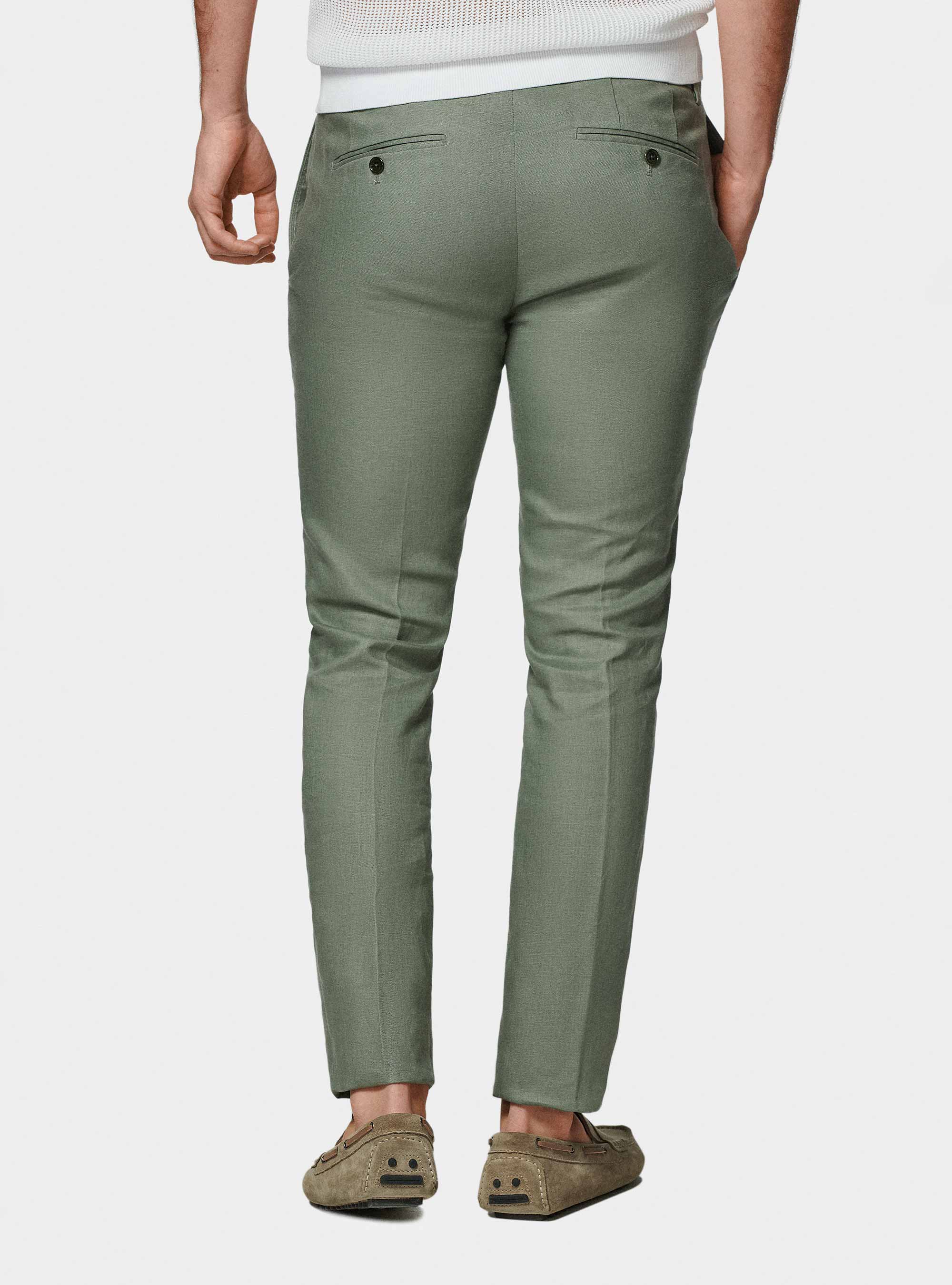 Pantaloni abito in puro lino, SALVIA 0602C