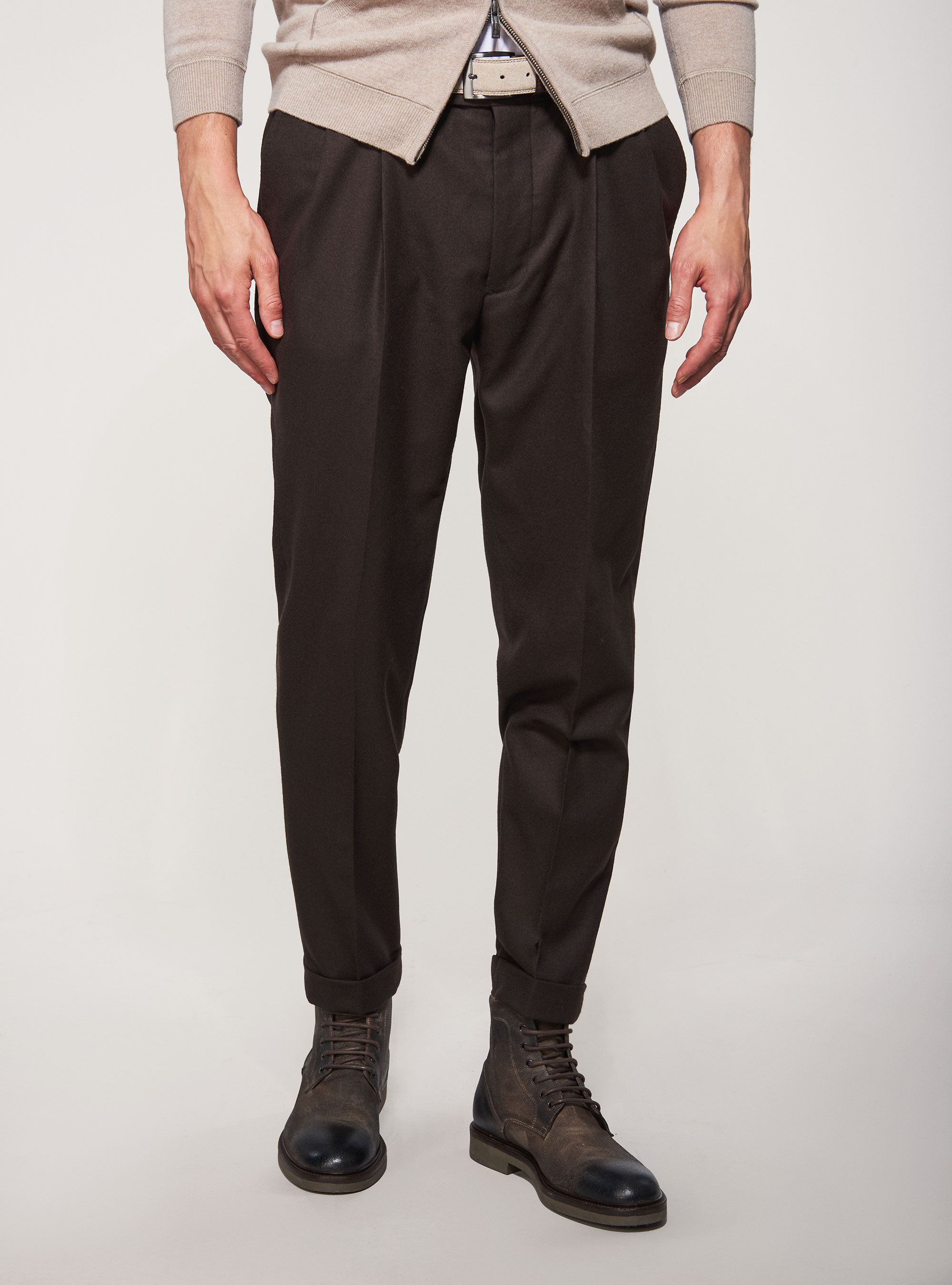 Pantaloni per abito in flanella, MARRONE