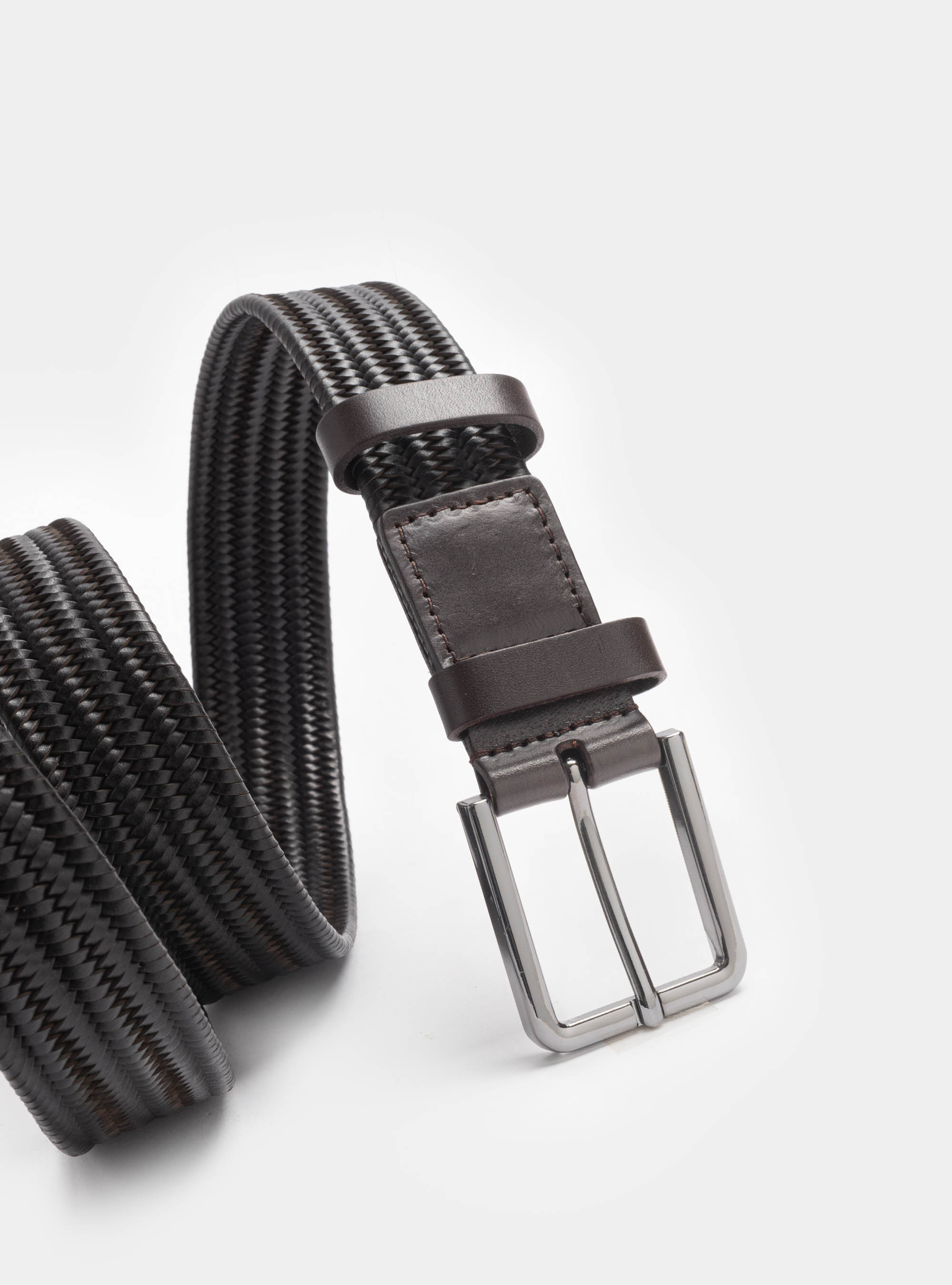 Cintura intrecciata in pelle, MARRONE