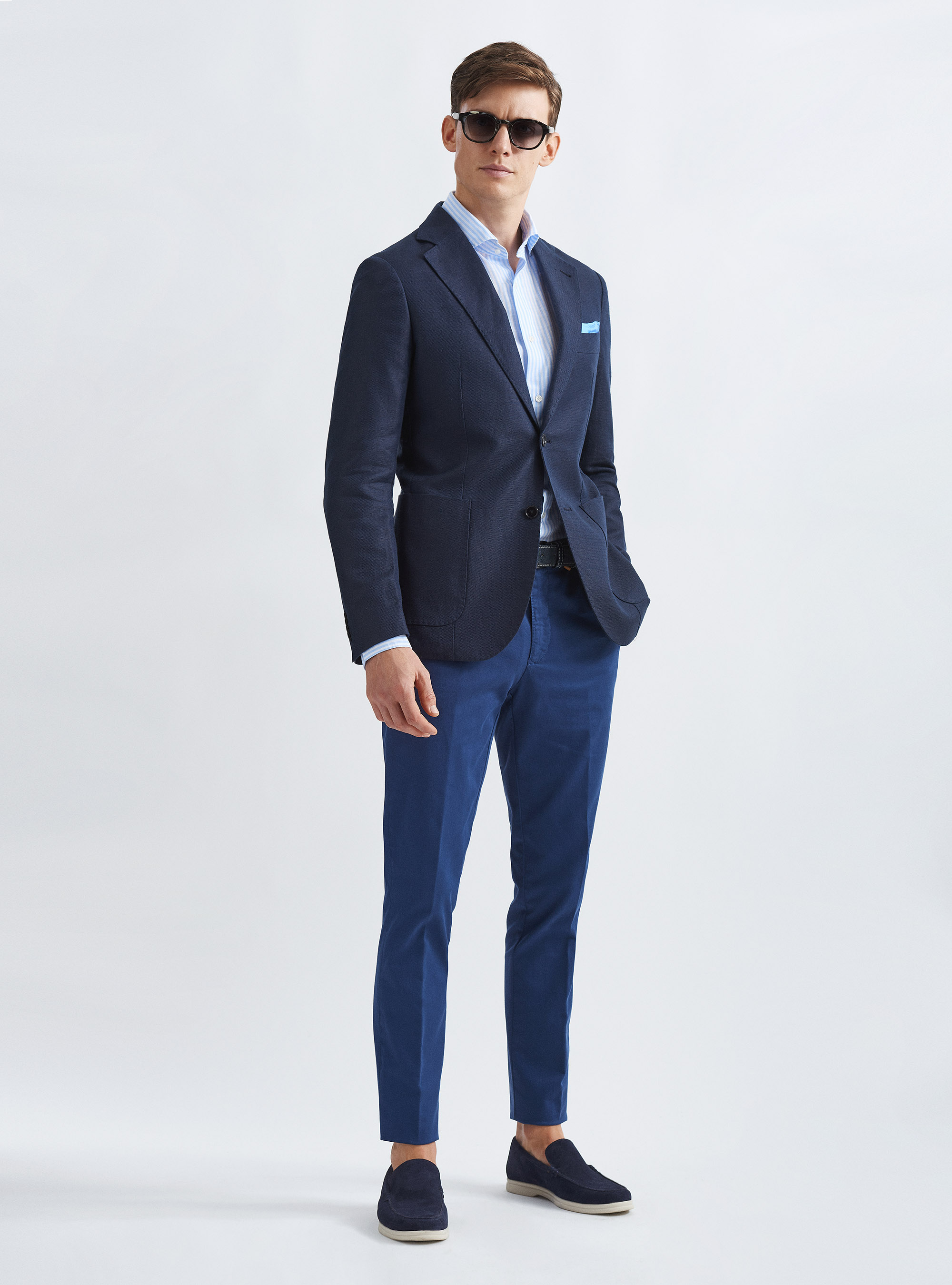 Giacca in lino e cotone, BLU NAVY