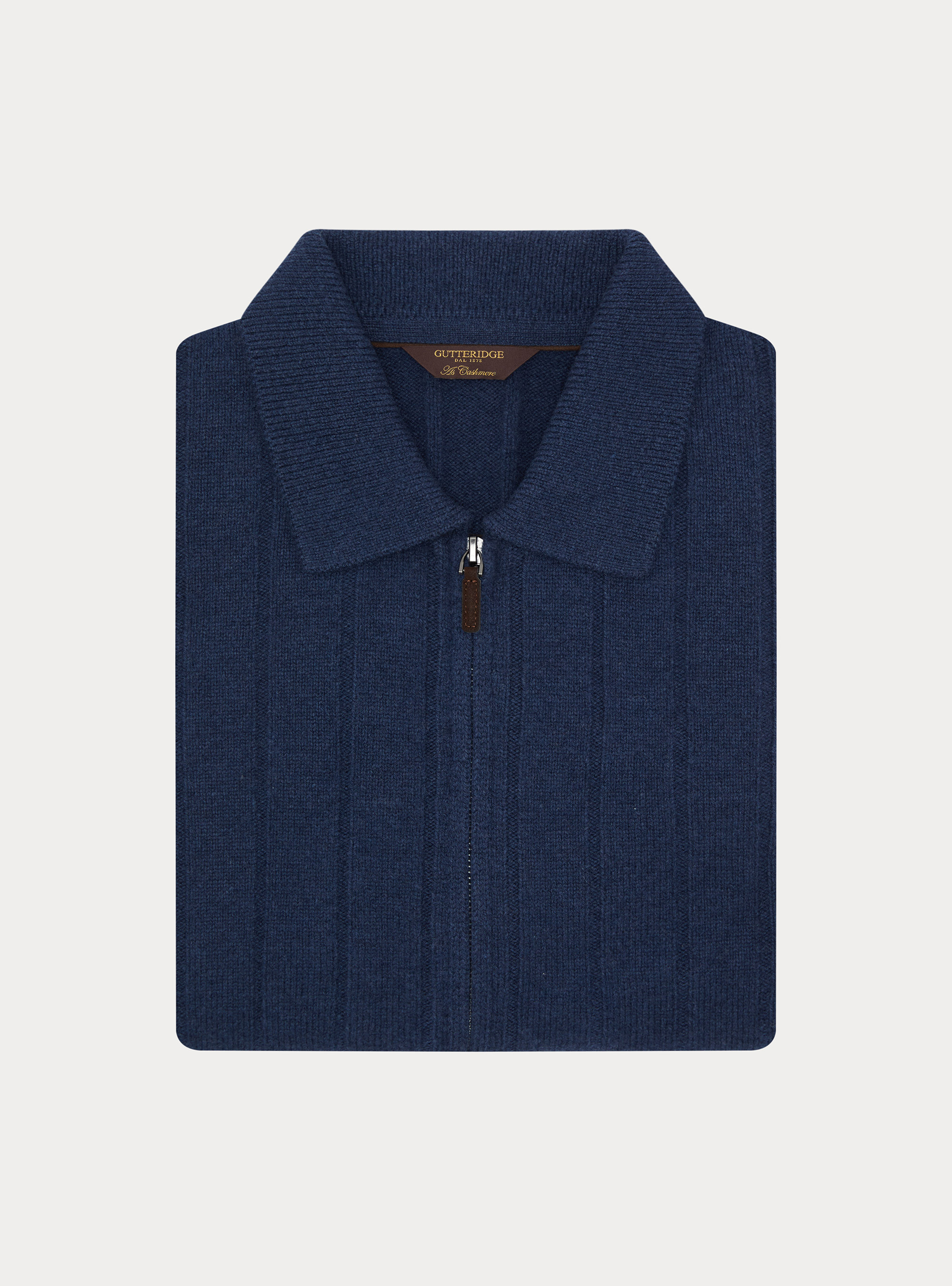 Full-Zip Pullover aus Wolle-Kaschmir mit Flachrippe, INCHIOSTRO 0232C