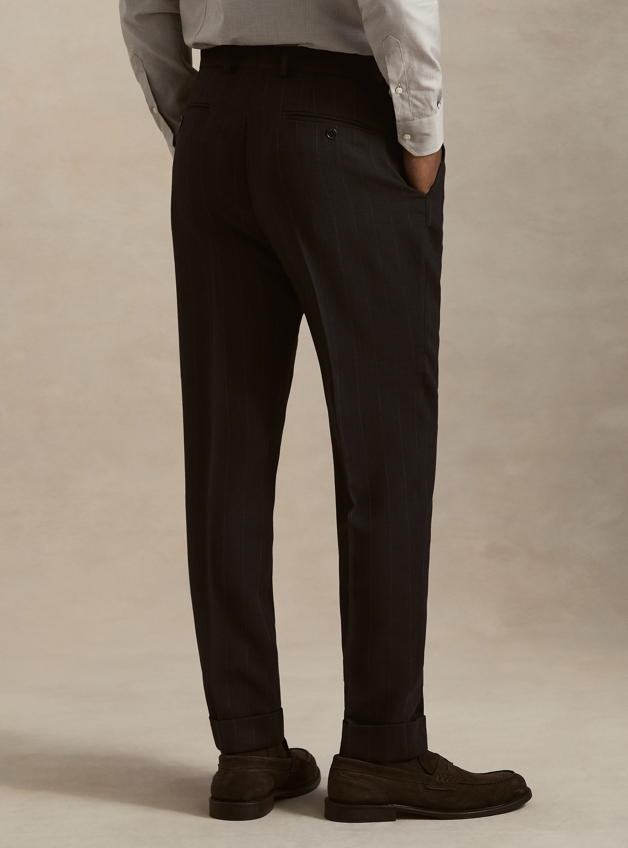 Pantaloni con pince in pura lana spigata, BLU NAVY