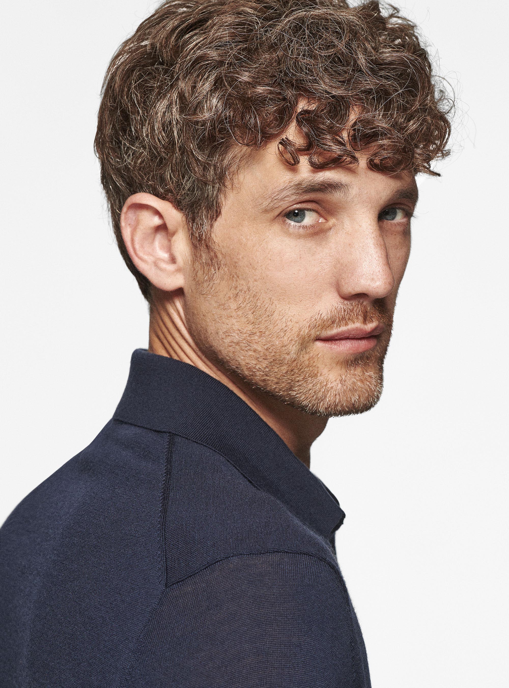 Camicia in maglia in pura lana merino extrafine, BLU NAVY