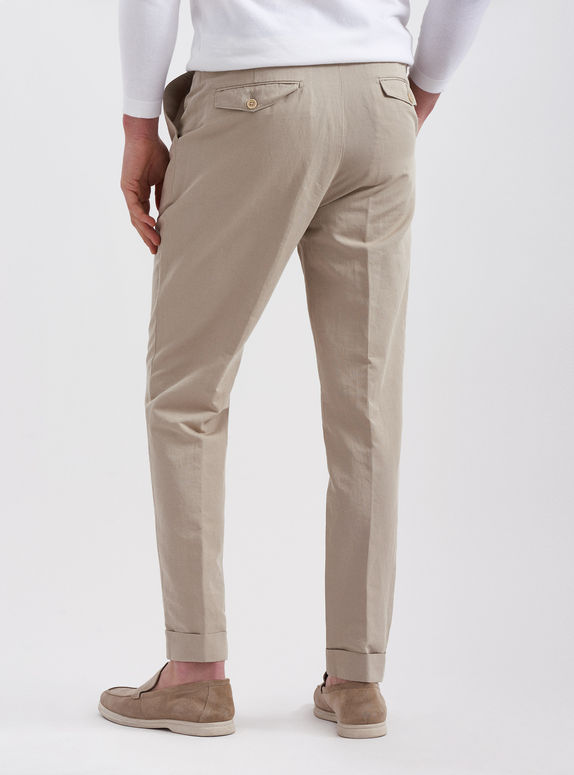Pantaloni doppia pince in lino e cotone, SABBIA