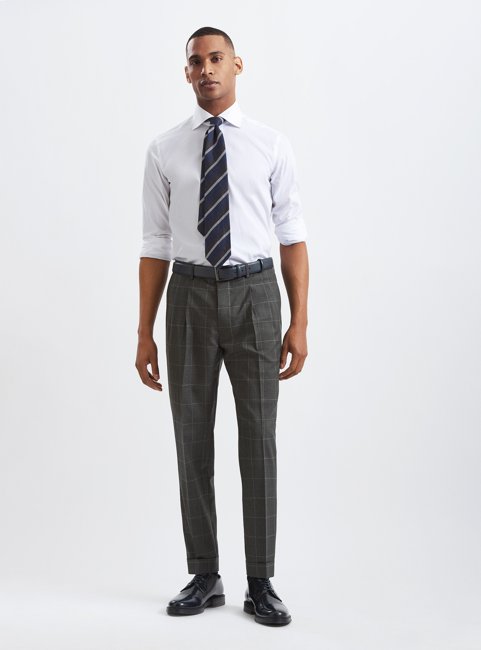 Pantaloni per abito a quadri in pura lana tessuto Vitale Barberis Canonico, VERDE