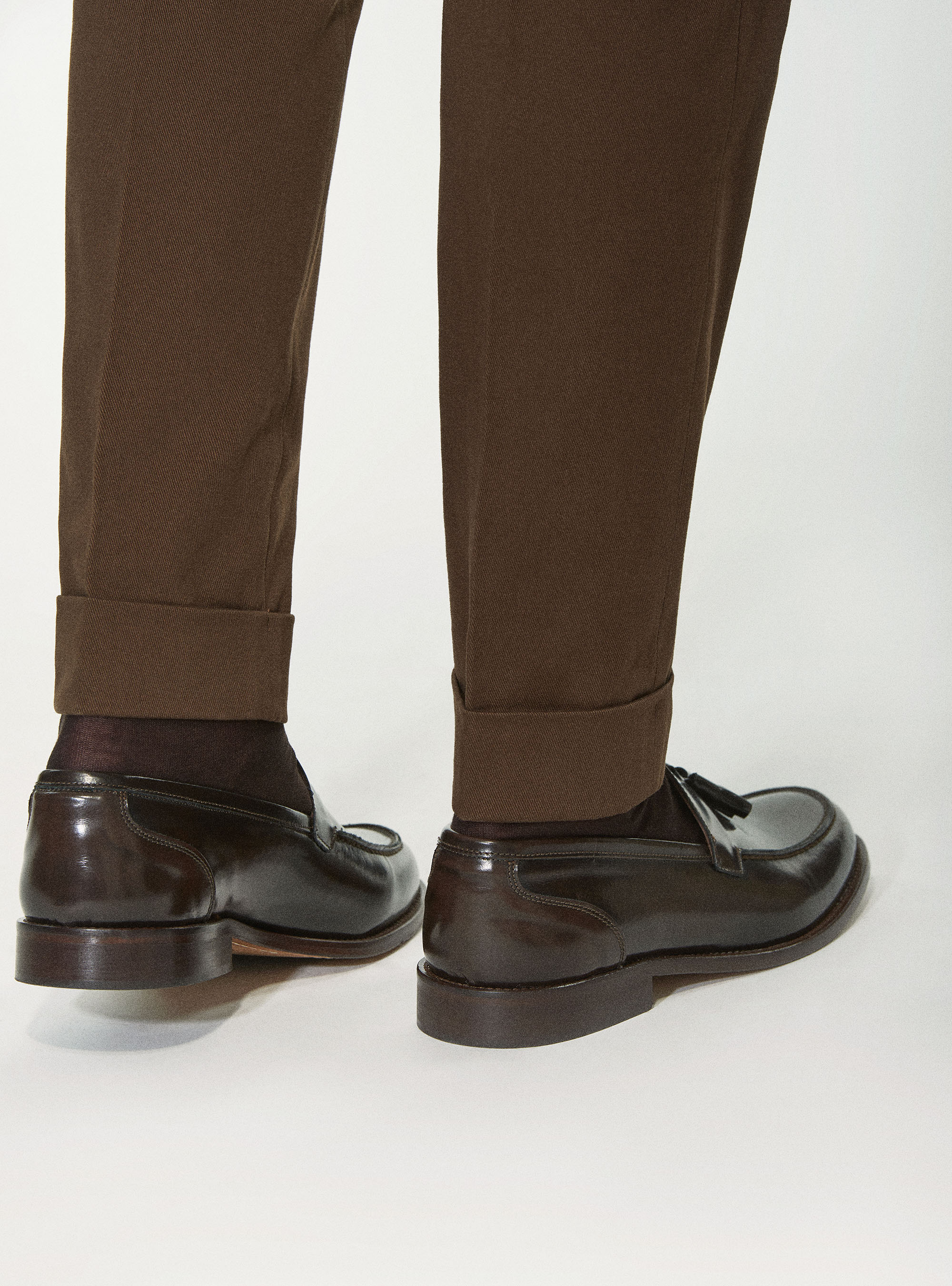 Pantaloni doppia pince in cotone smerigliato, MARRONE