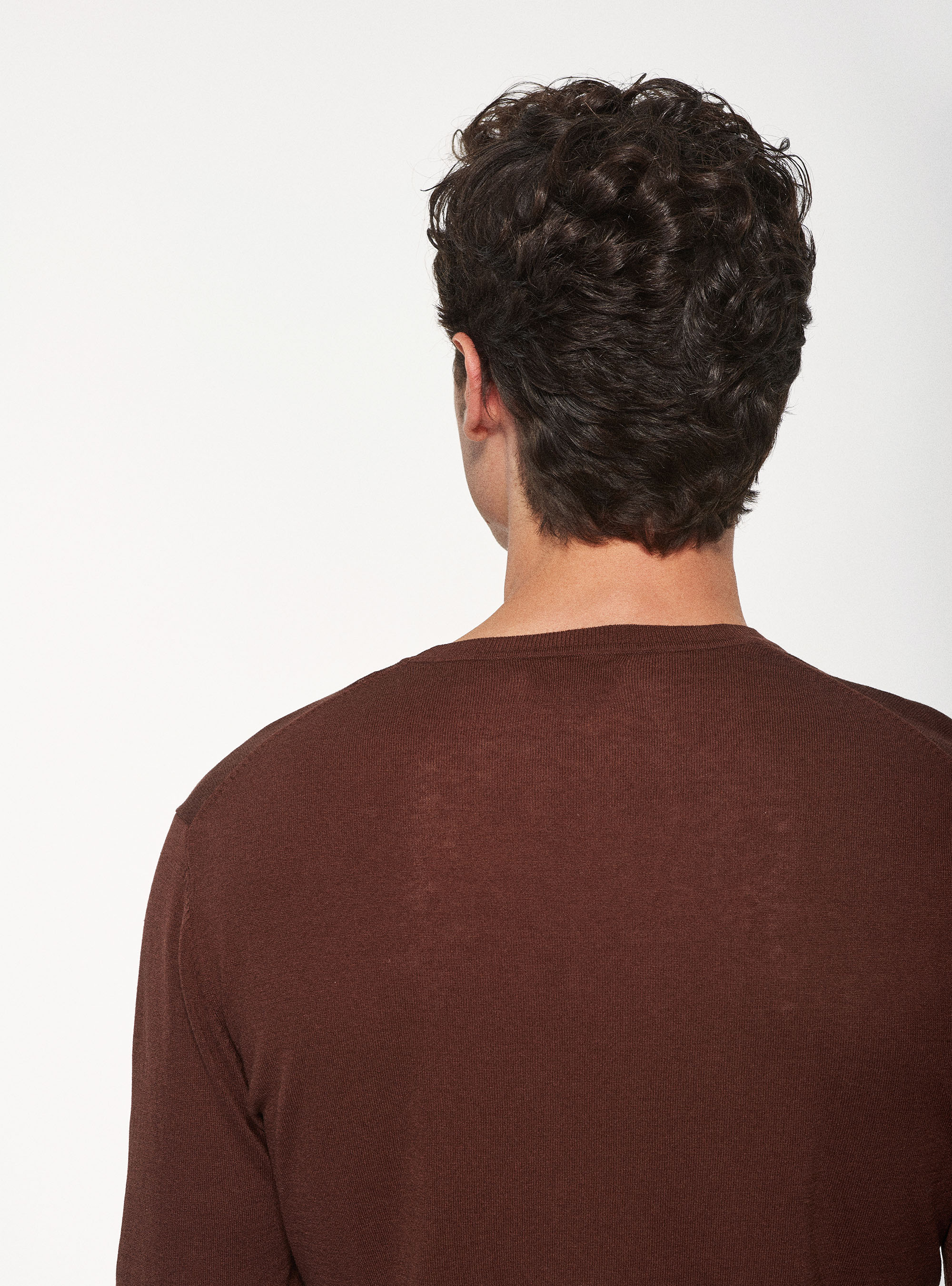 Maglia girocollo in seta cotone, TABACCO