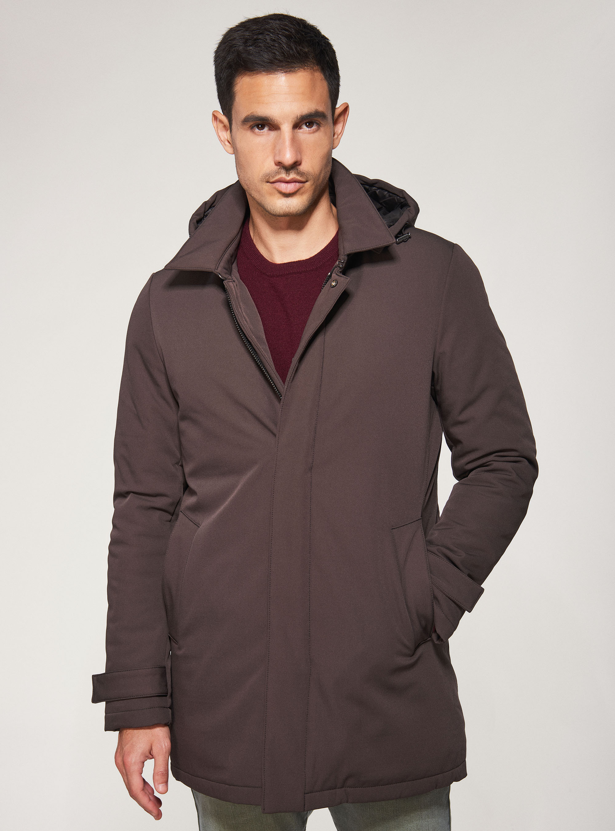 Veste en tissu technique imperm&eacute;able et coupe-vent, MARRON