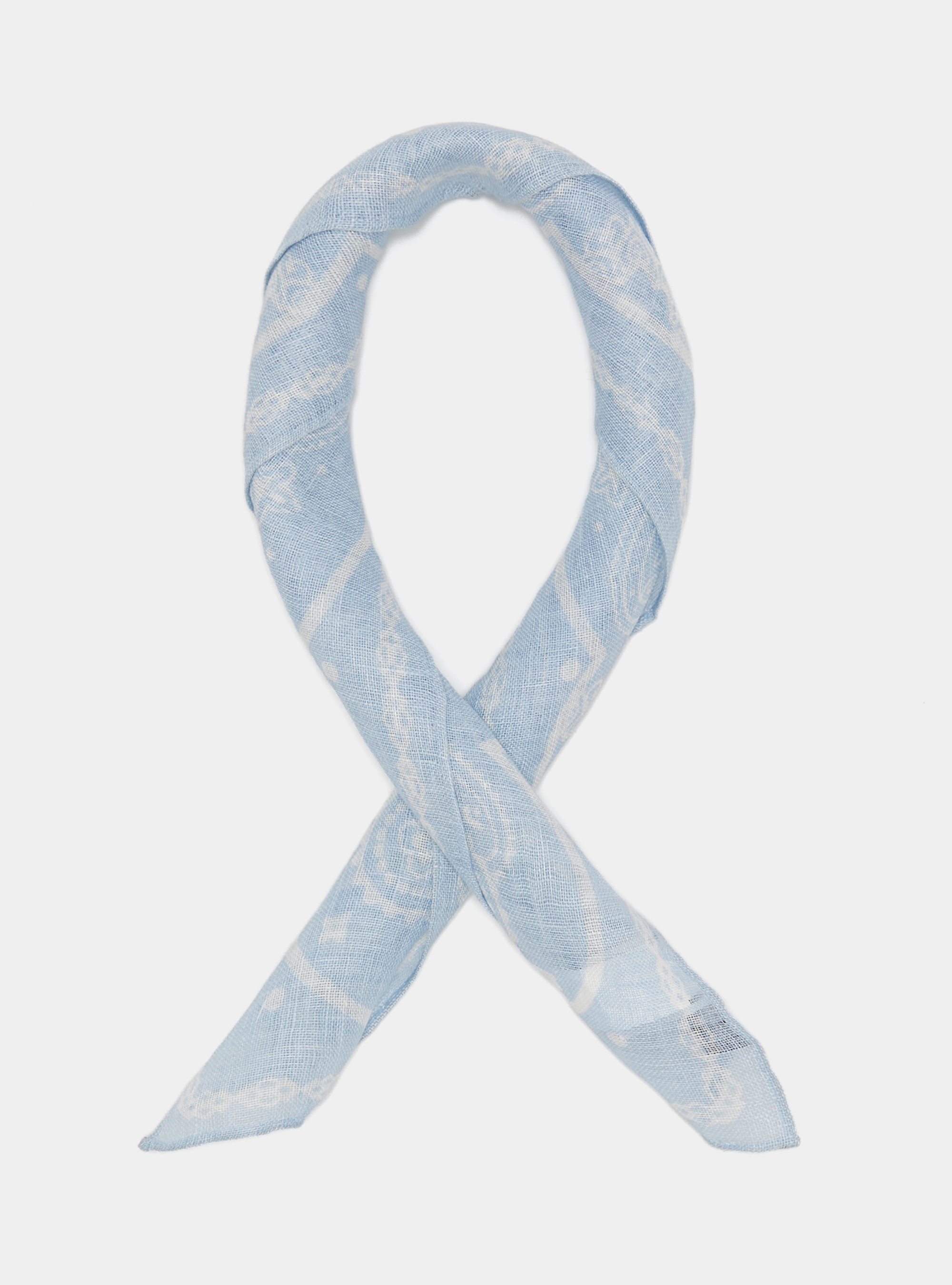Foulard paisley in lino stampato, AZZURRO