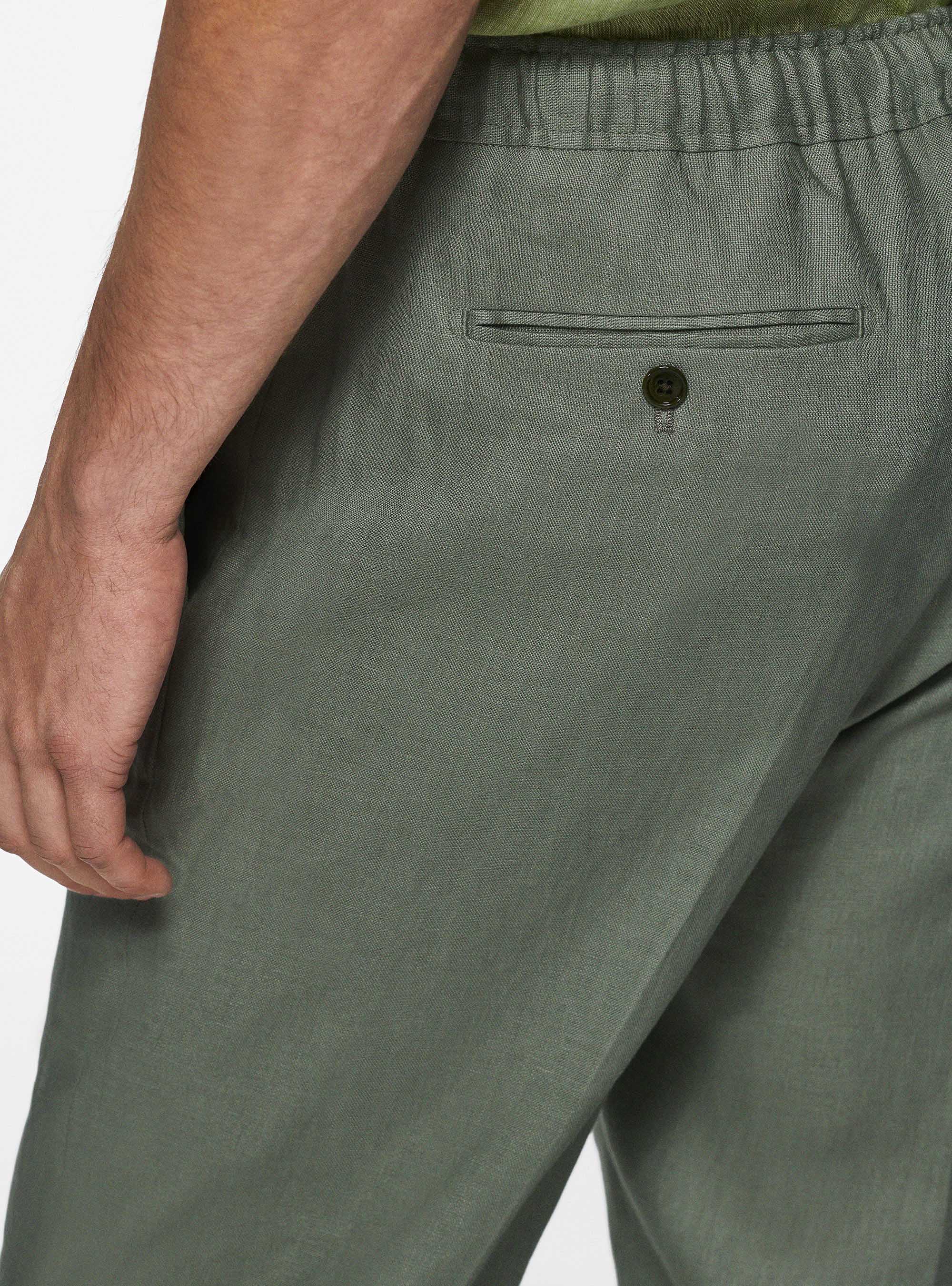 Pantaloni in puro lino con coulisse, SALVIA 0602C