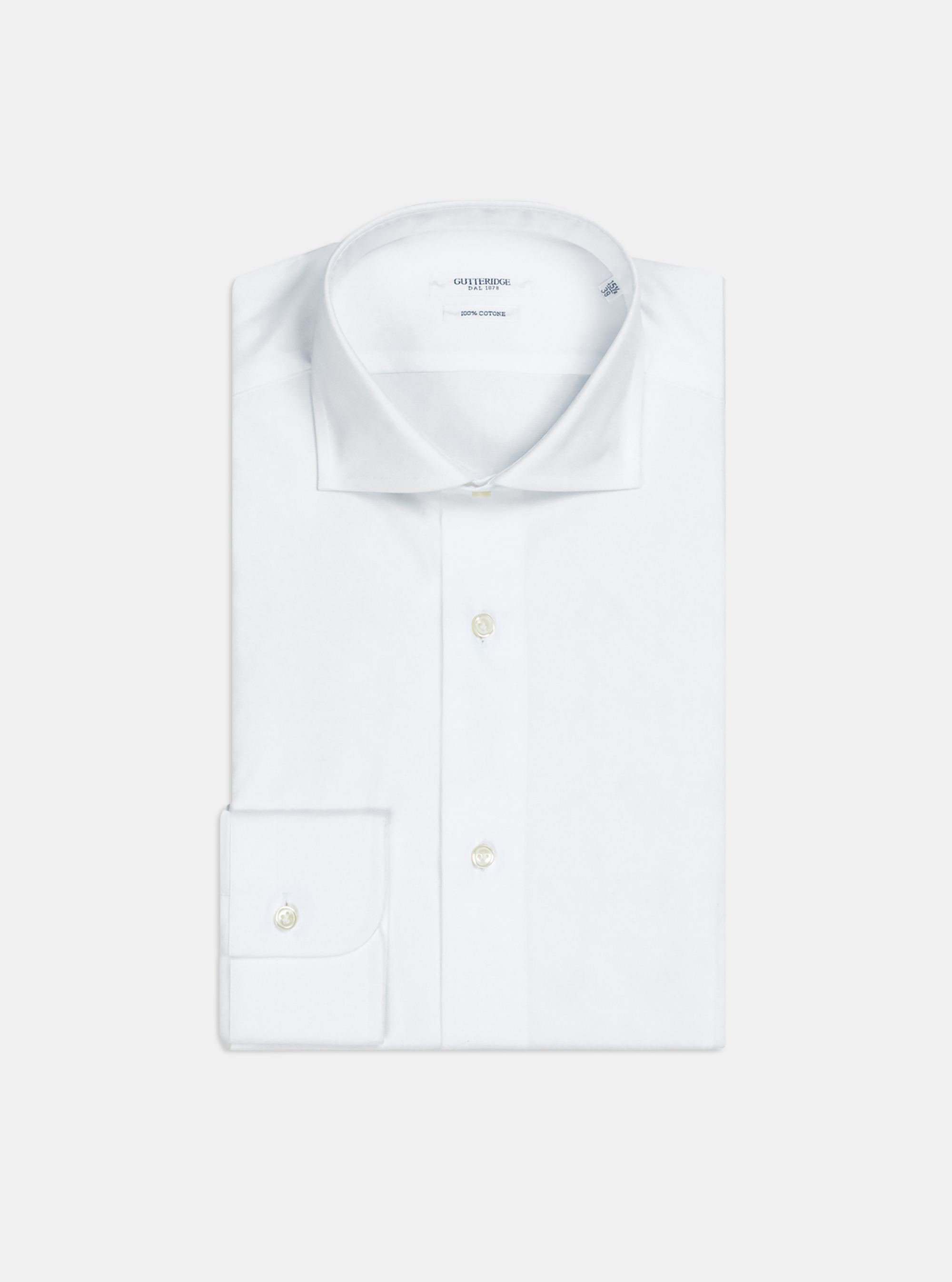 Camicia collo francese in cotone operato, BIANCO