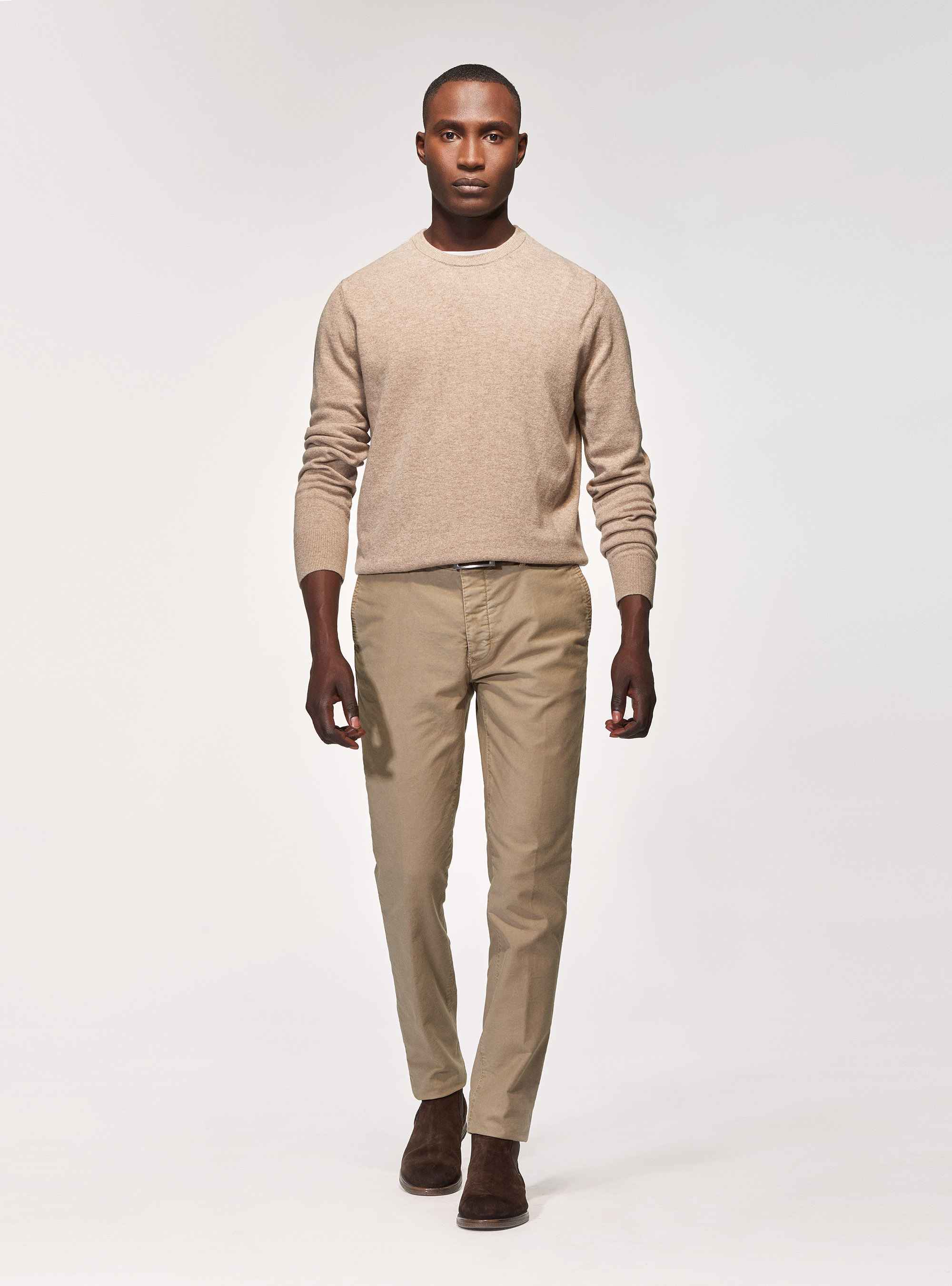 Pantaloni slack in cotone tinto capo, FANGO