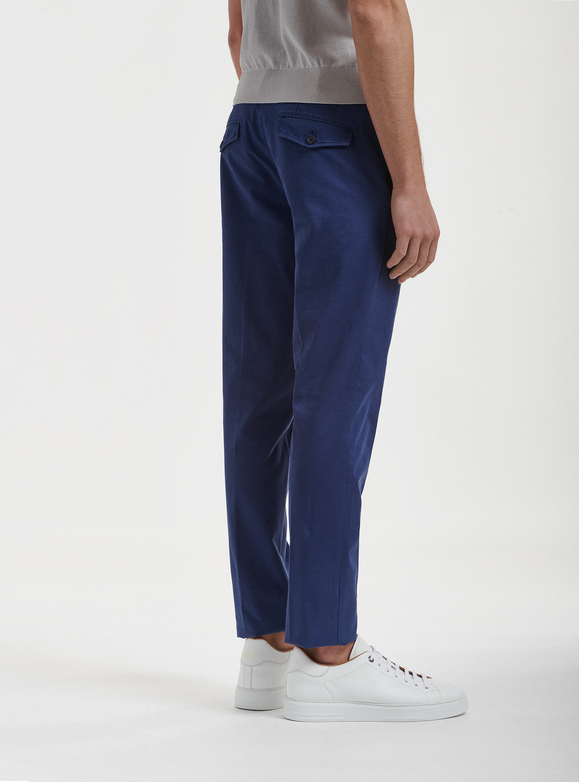 Pantaloni chino in twill stretch tinto in capo, BLU