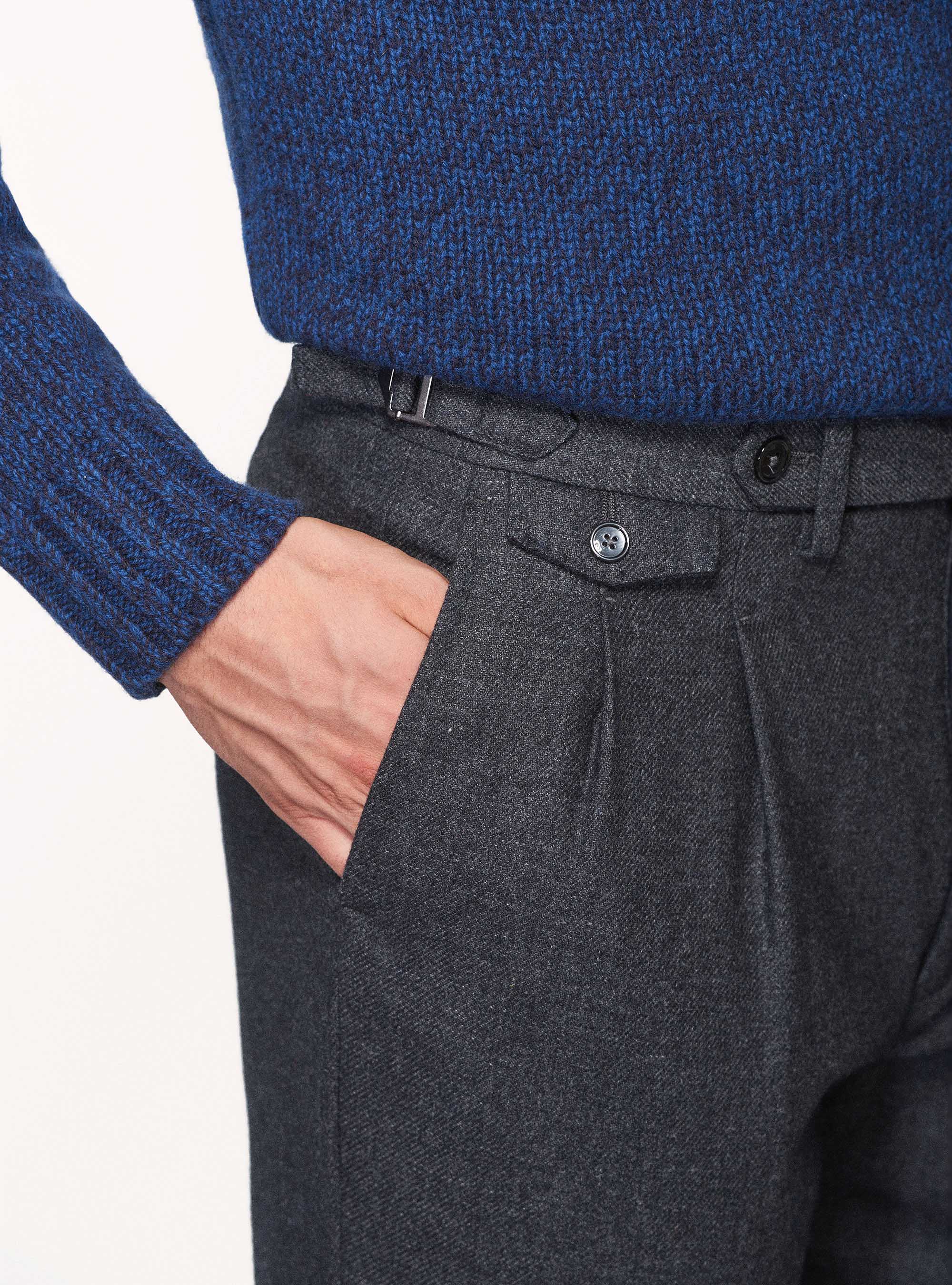 Pantaloni in flanella con doppia pince, ASFALTO