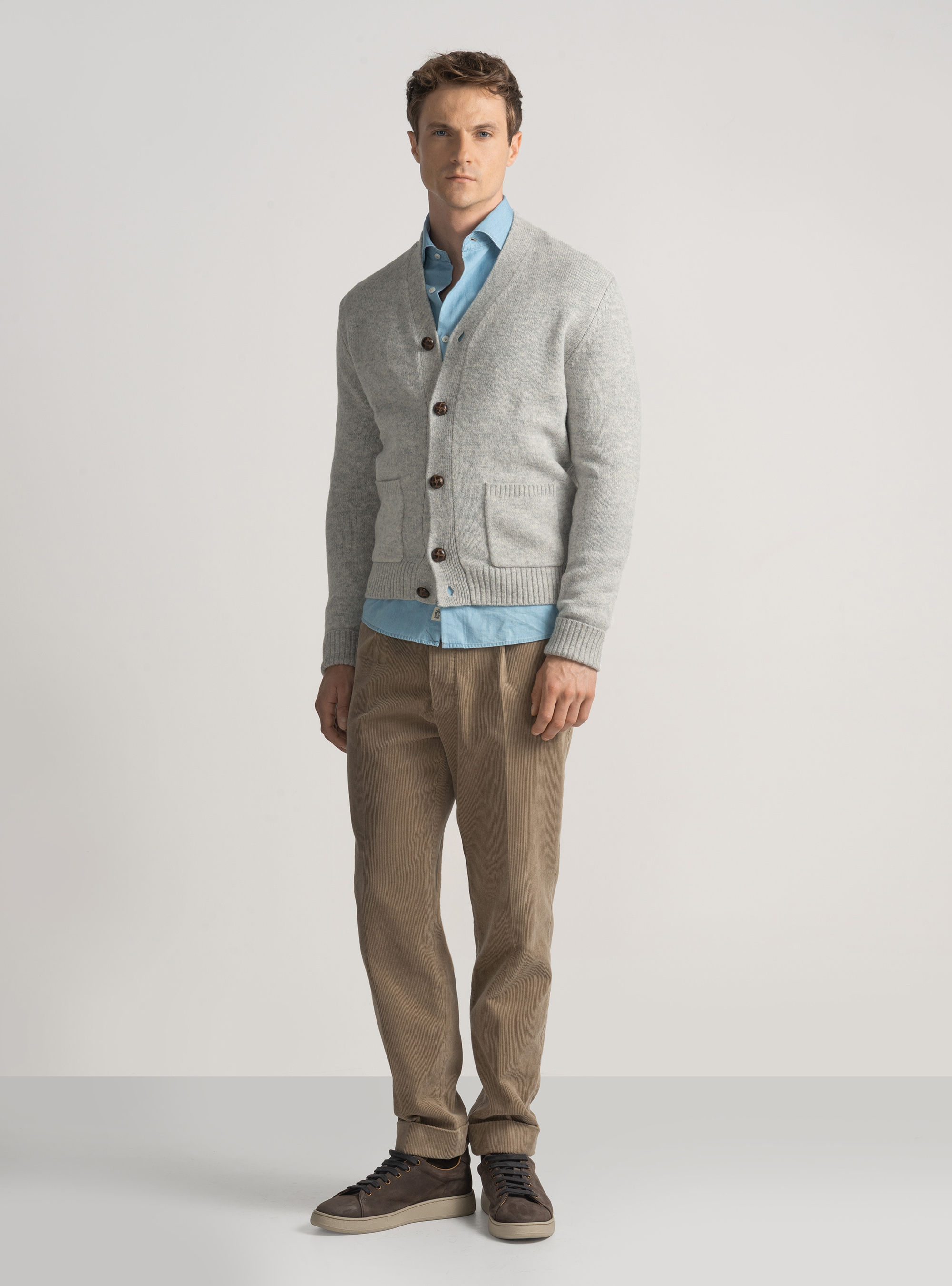 Shetland wool knit cardigan, GRIGIO MELANGE 0151C