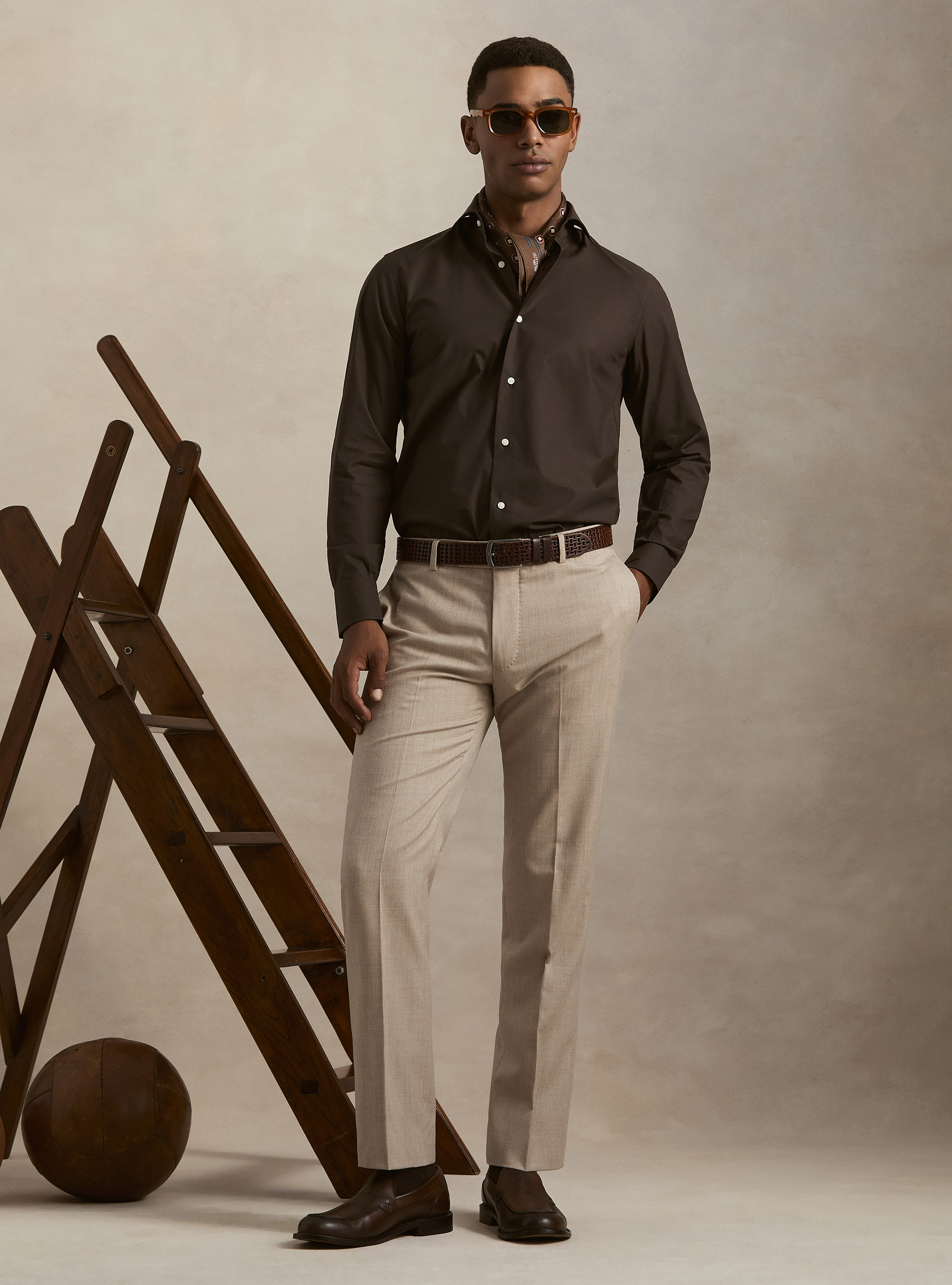 Camicia in cotone popeline stretch, MARRONE