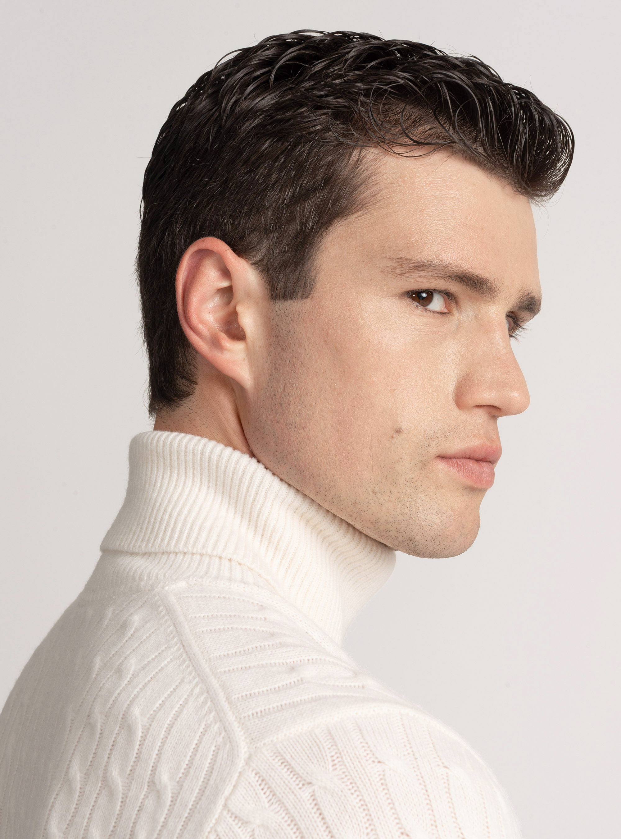 Maglia collo alto con treccia in lana cashmere, BIANCO