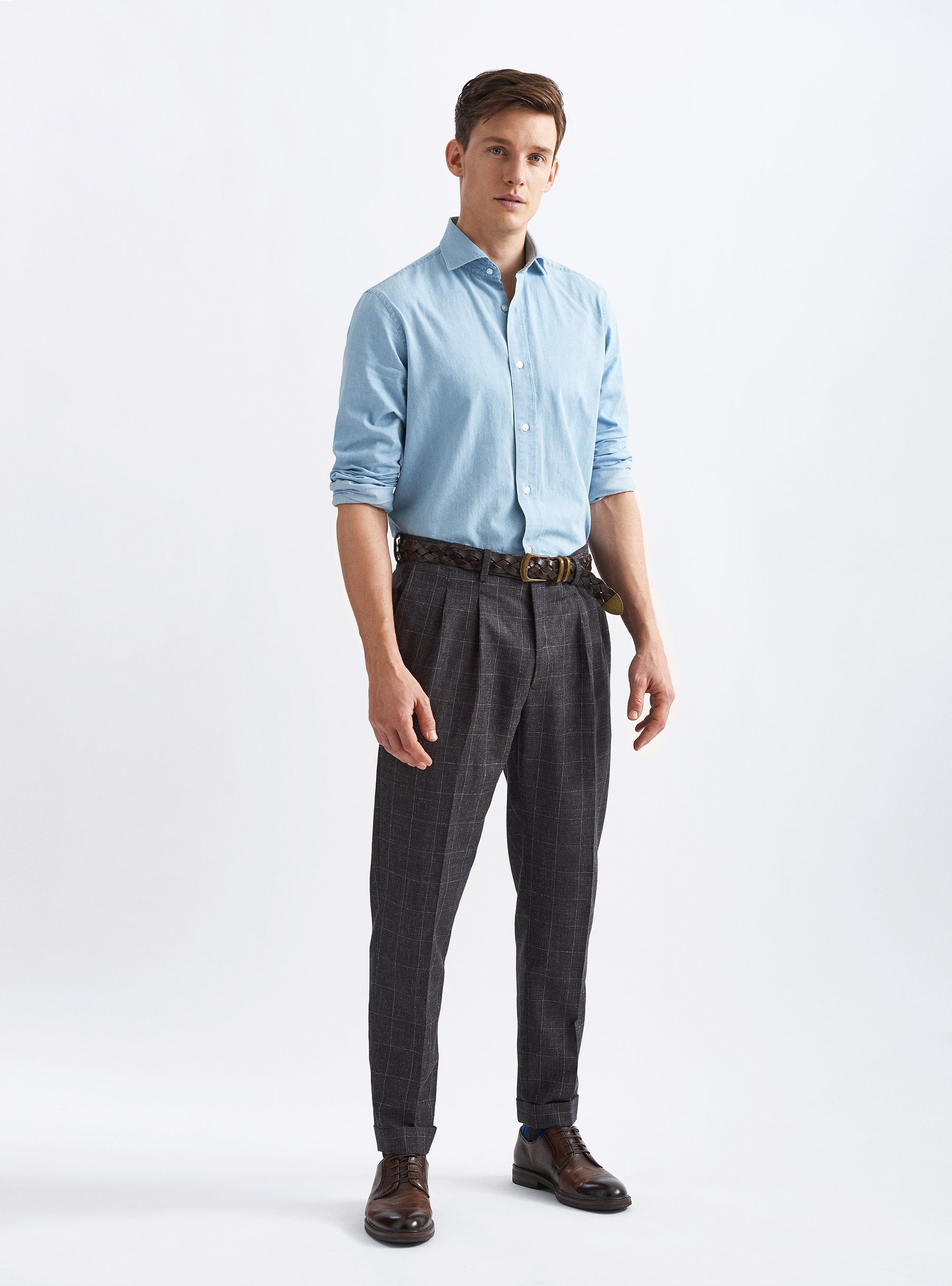 Camicia in chambray, AZZURRO