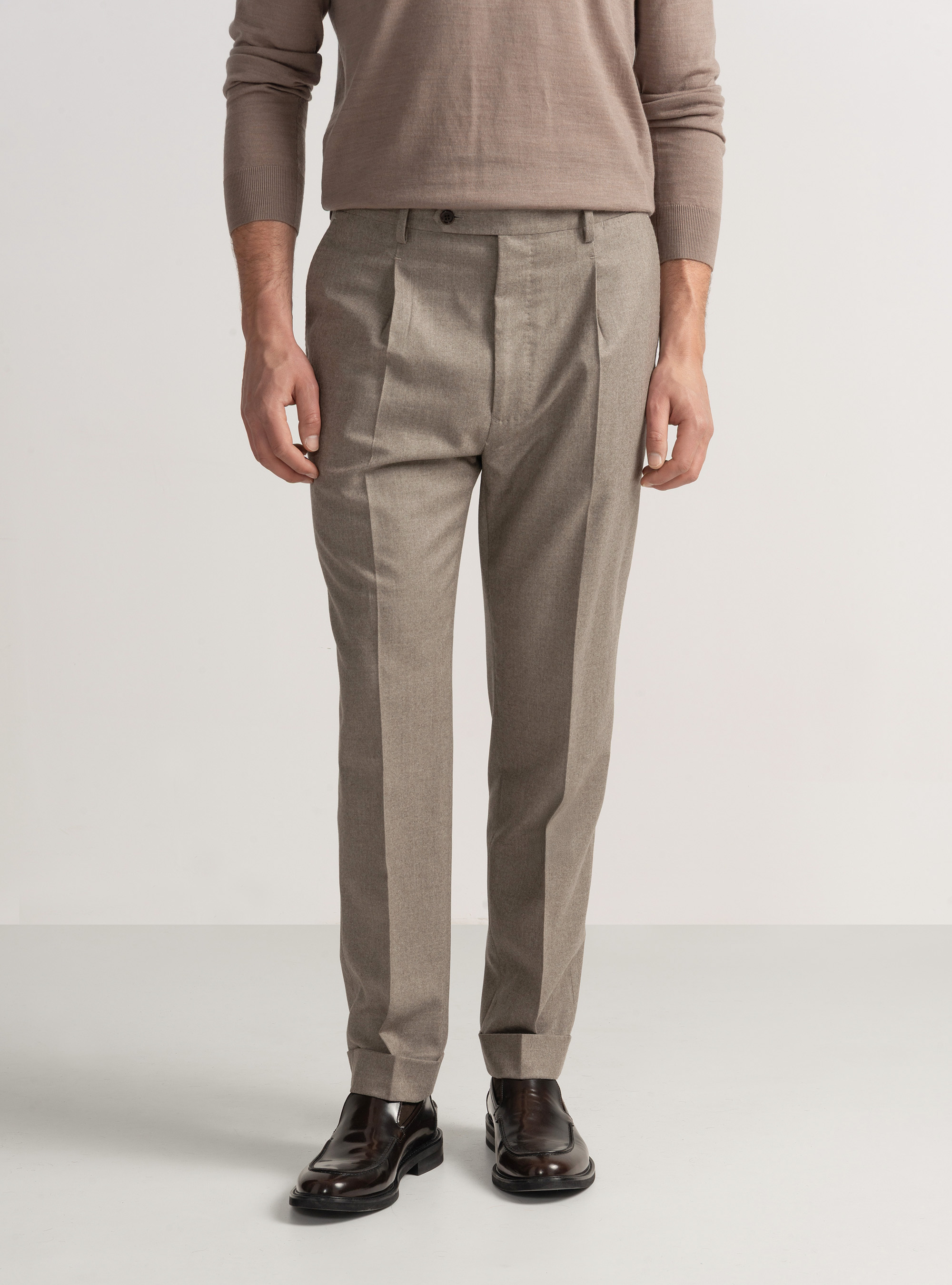 Trousers with pleats for flannel suit Vitale Barberis Canonico, SAND