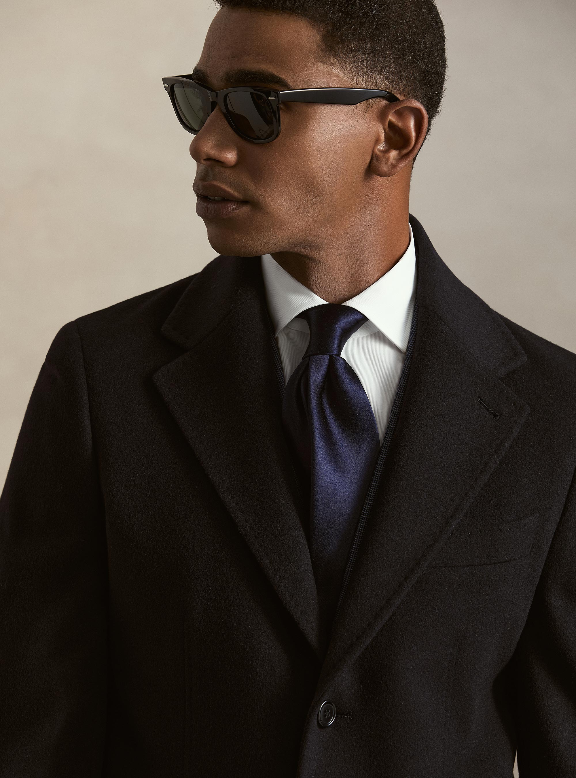 Single-breasted wool and cashmere coat, NAVY BLUE
