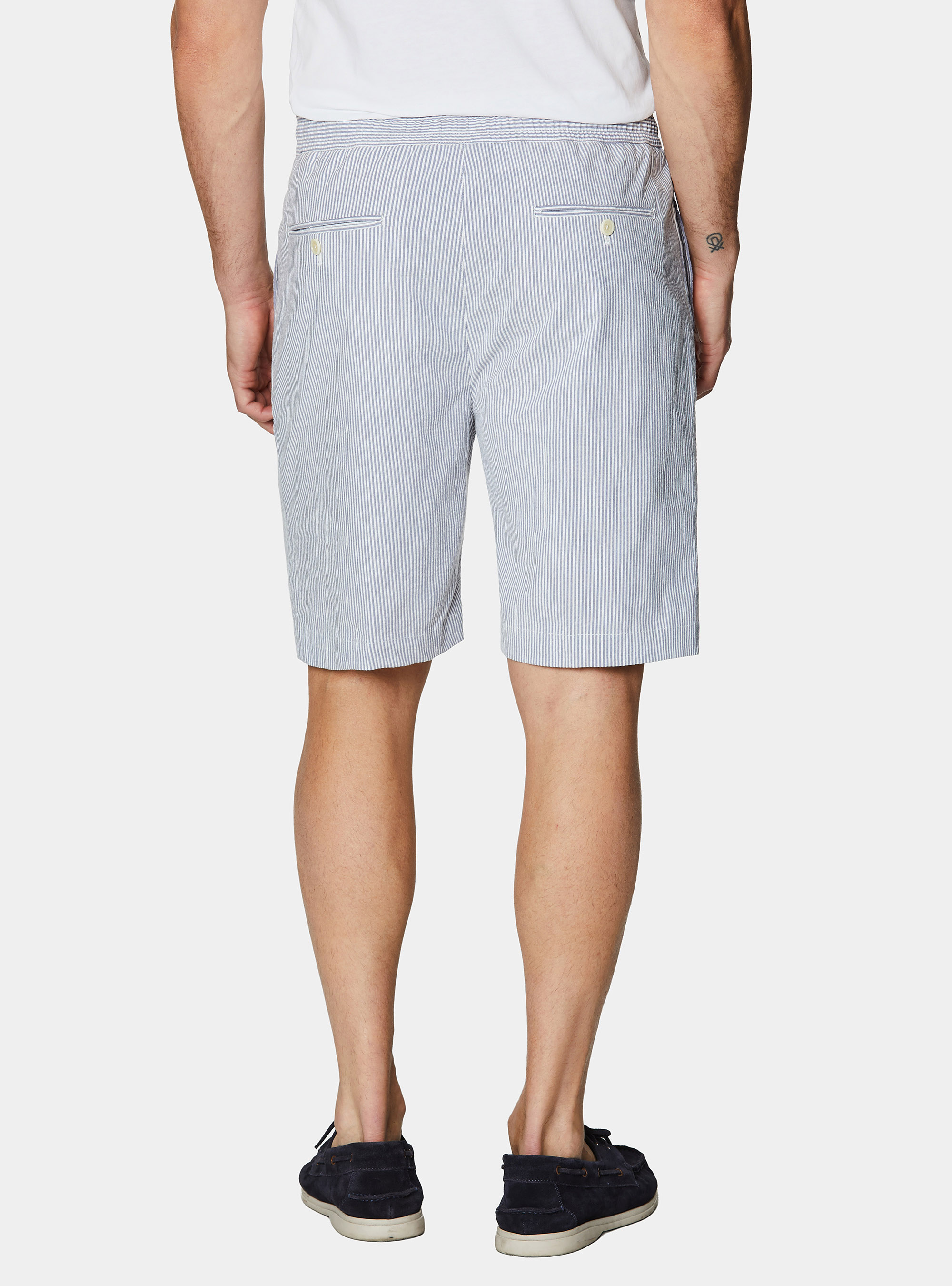 Bermuda con laccetto misto cotone seersucker, BLUE