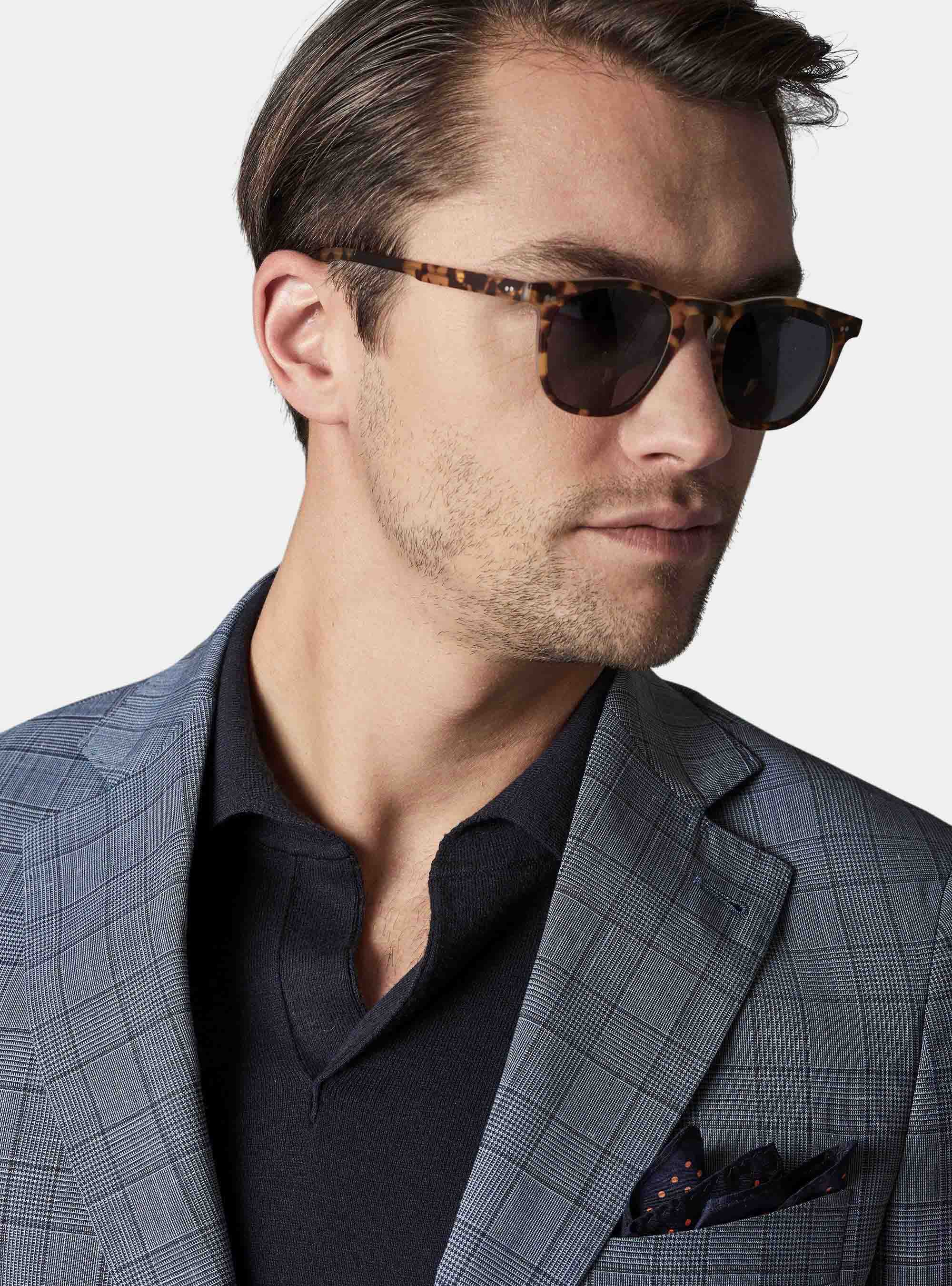 Prince of Wales linen blend suit, BLUE