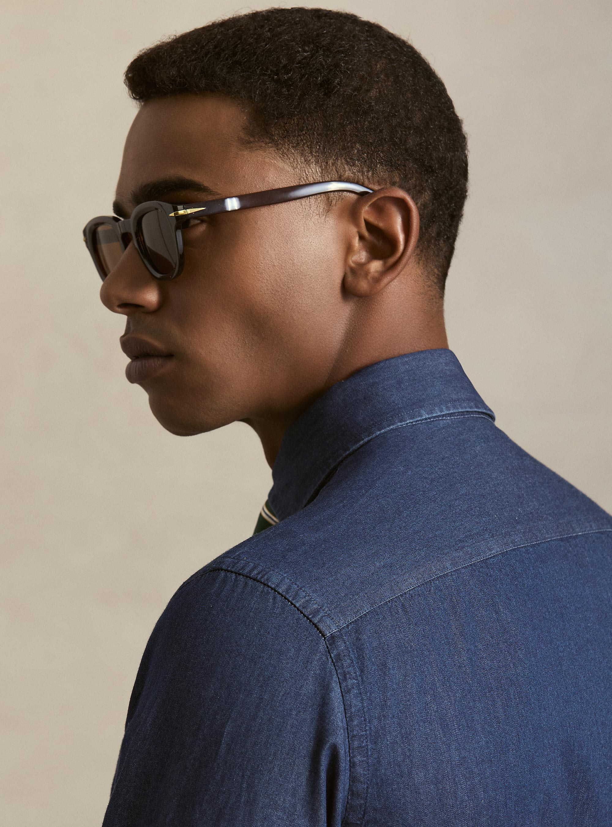 Chambray cotton denim shirt, NAVY BLUE