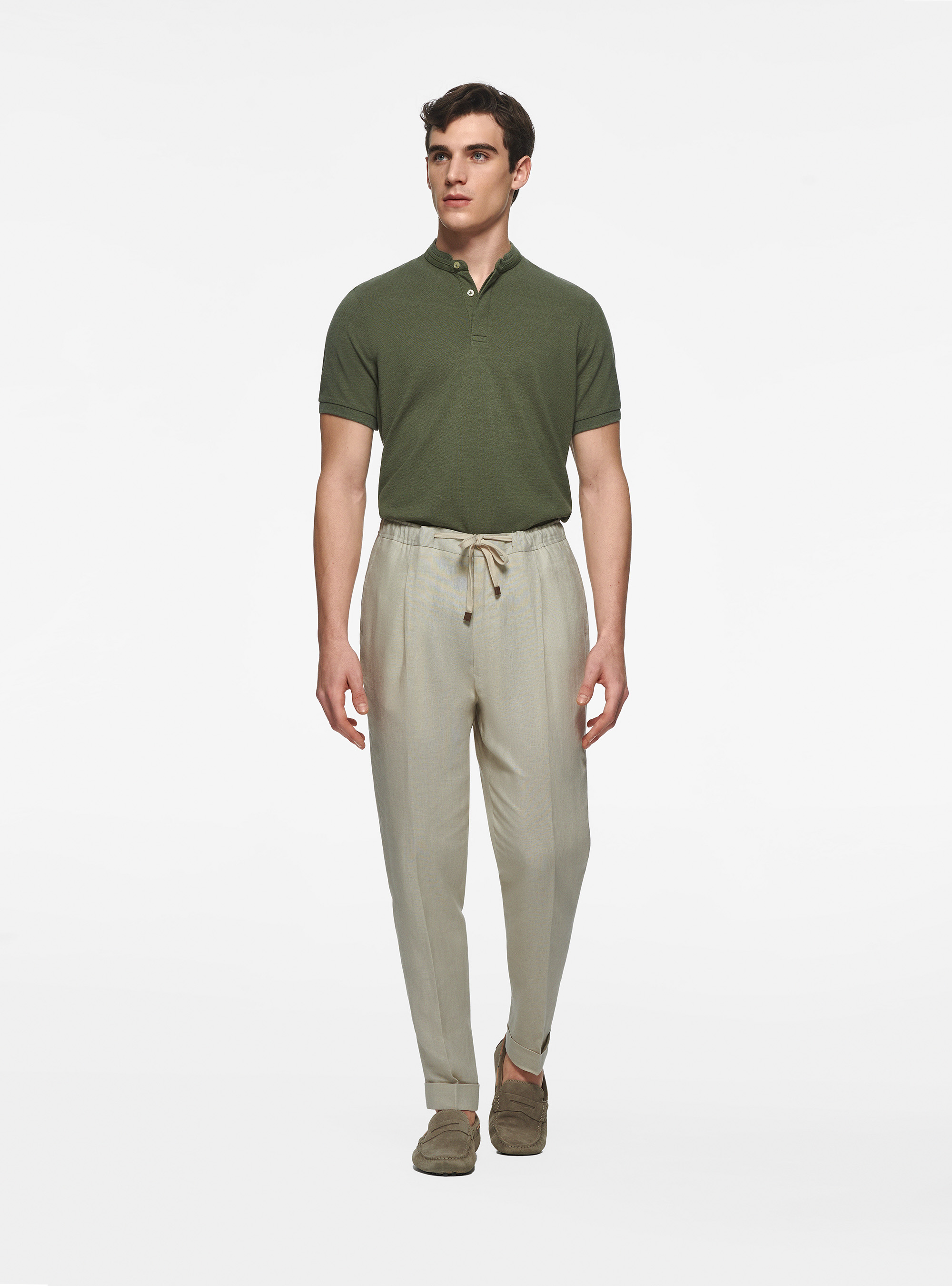 Pantaloni in puro lino con coulisse, ECRU