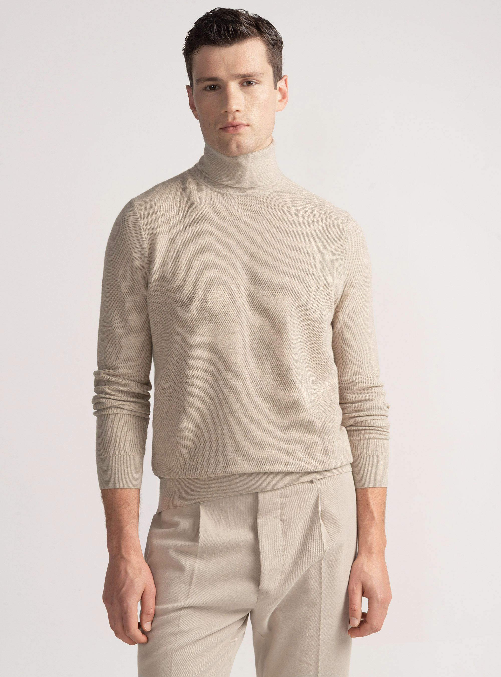 Cuello alto nido de abeja de cachemira de algodón, CRUDO