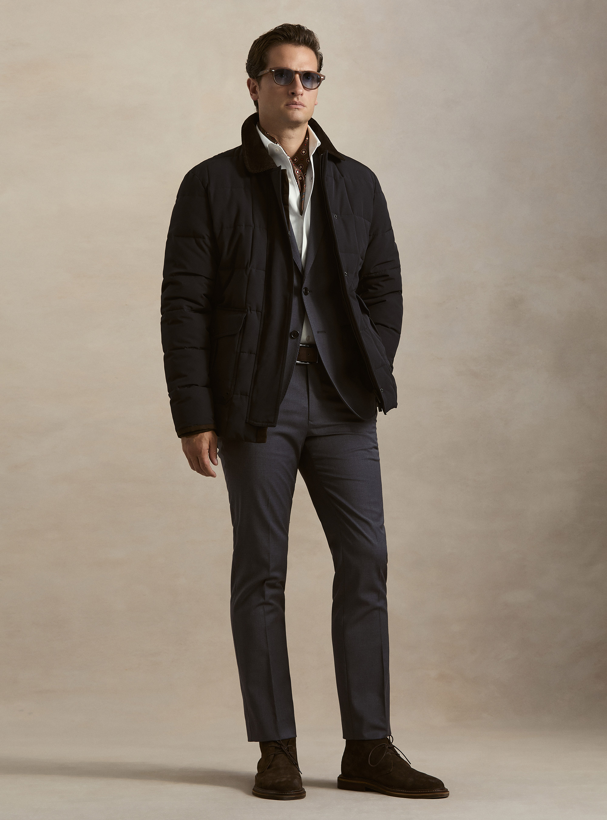 Giubbino classico trapuntato con collo camicia, BLU NAVY