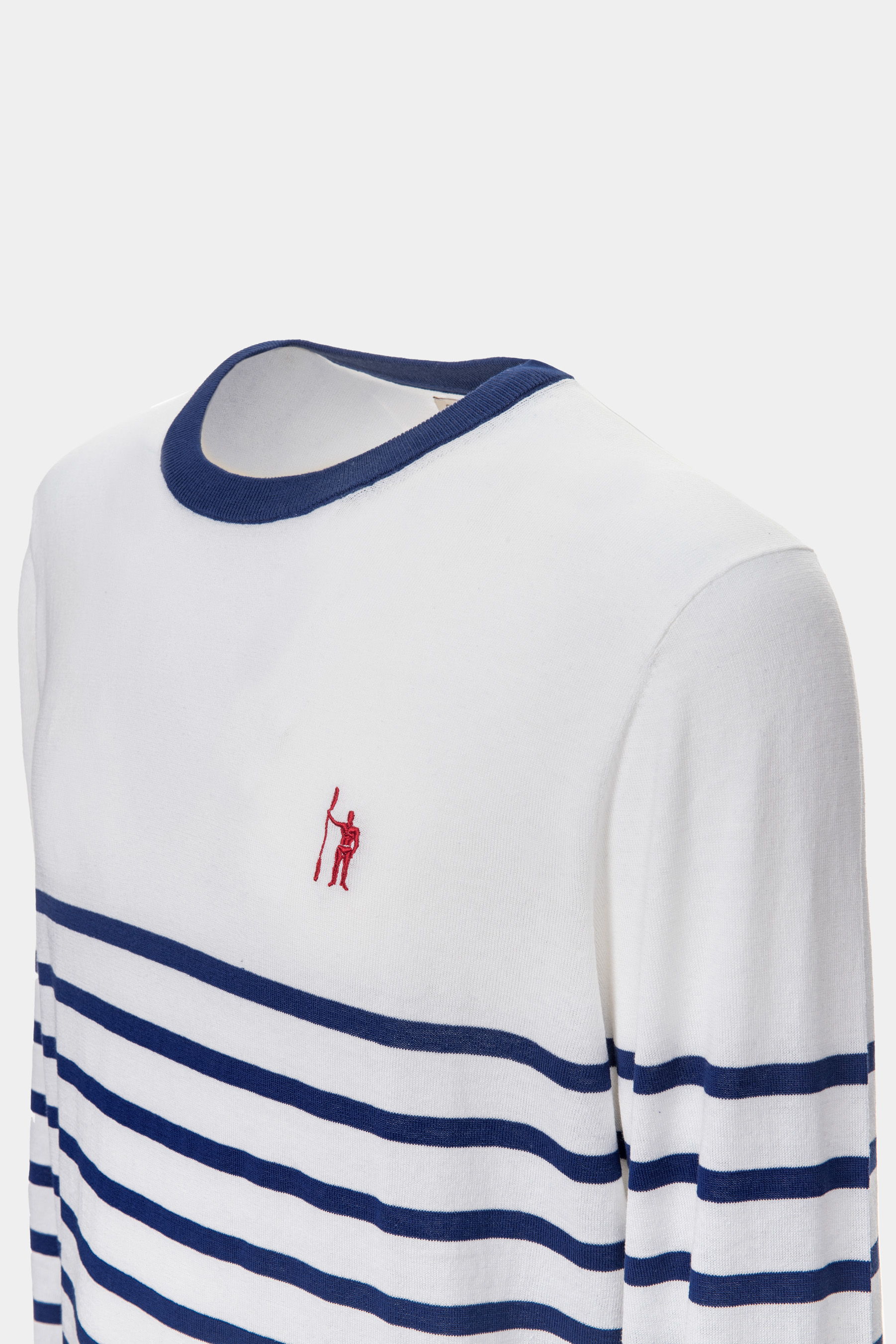 Silk and striped cotton crew-neck sweater, WHITE