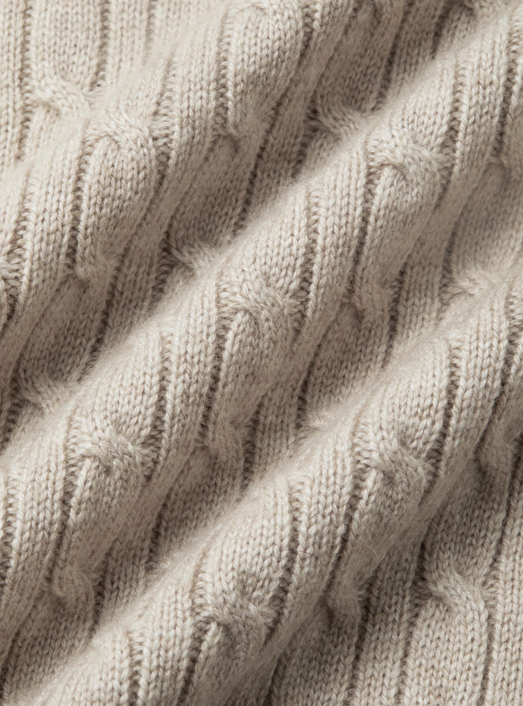 Maglia collo alto con treccia in misto lana, ECRU