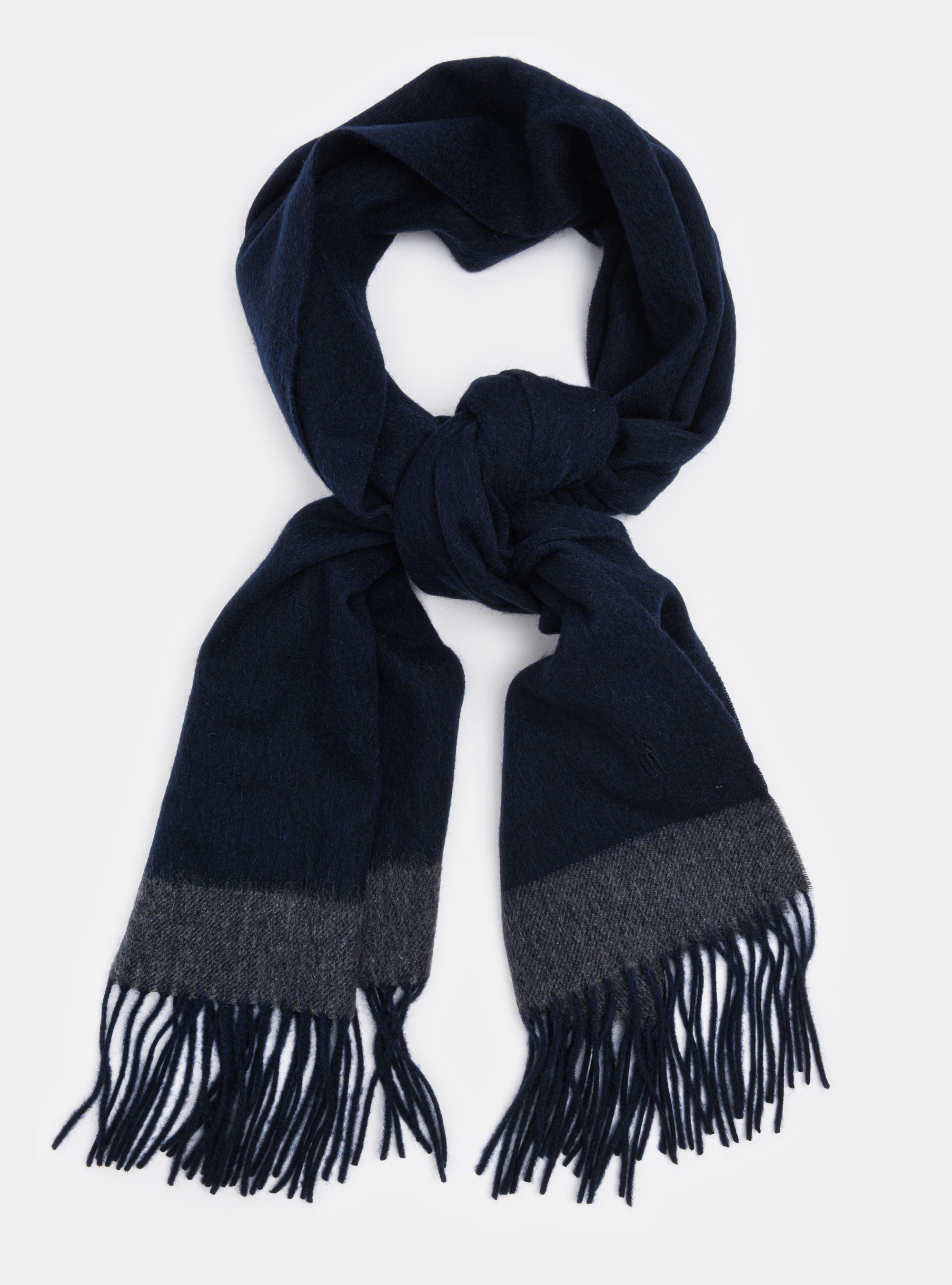 Sciarpa in lana cashmere con bordino a contrasto, BLU NAVY