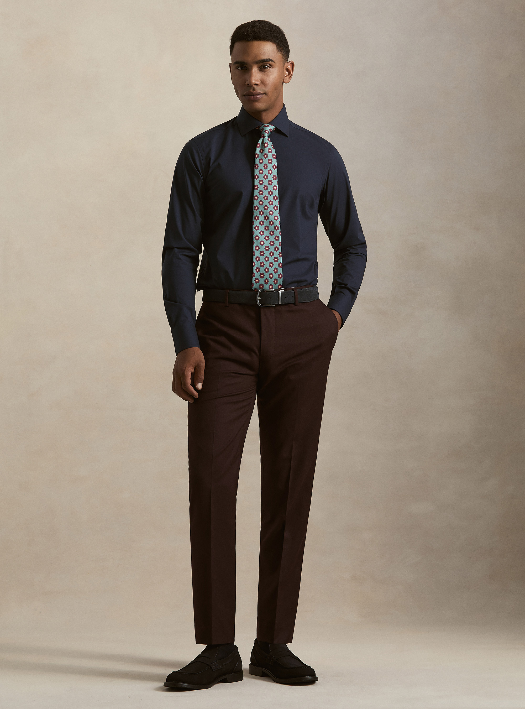 Cotton poplin stretch shirt, NAVY BLUE