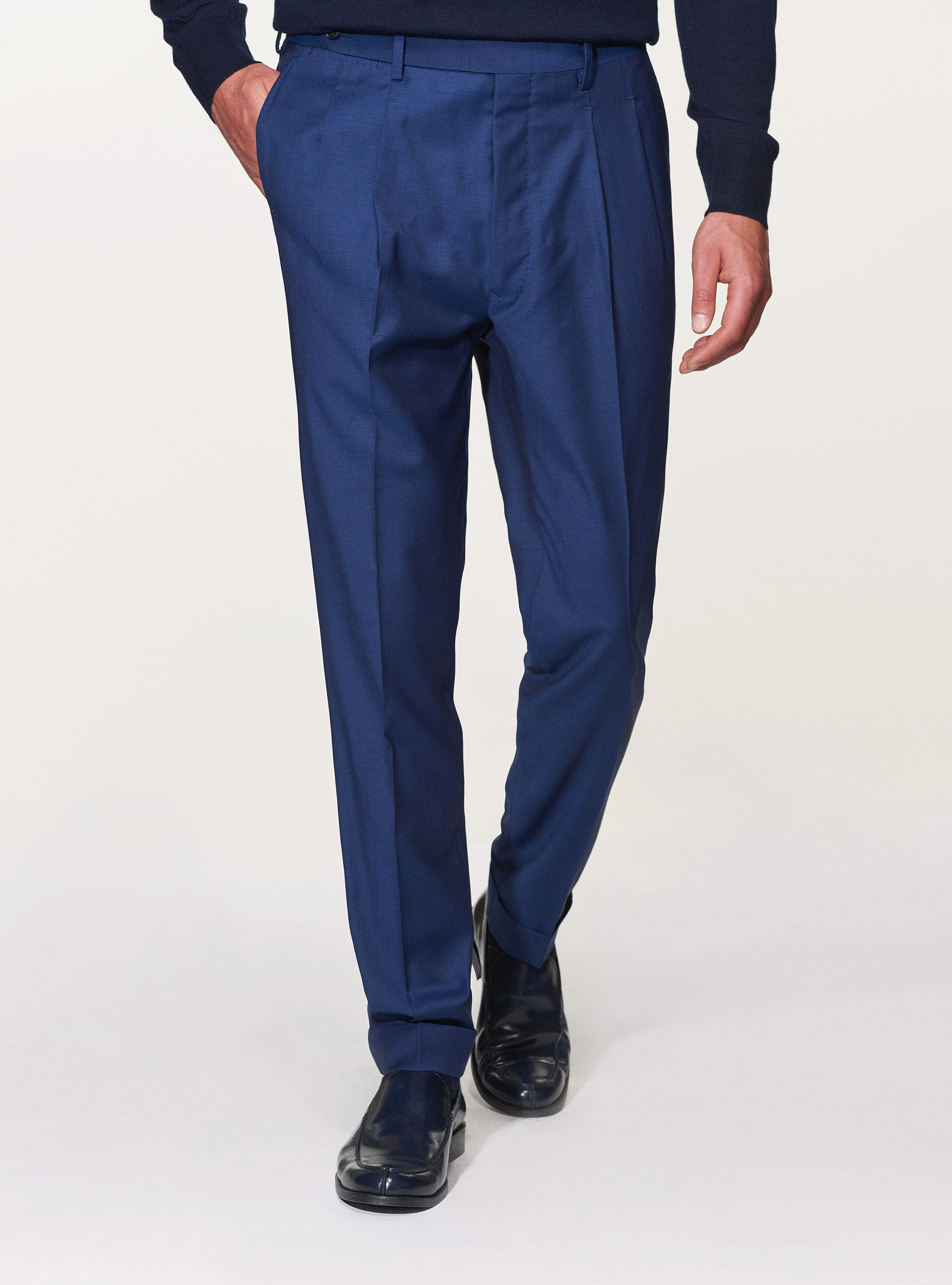 Pantaloni doppia pince in pura lana superfine 120's, BASALTO