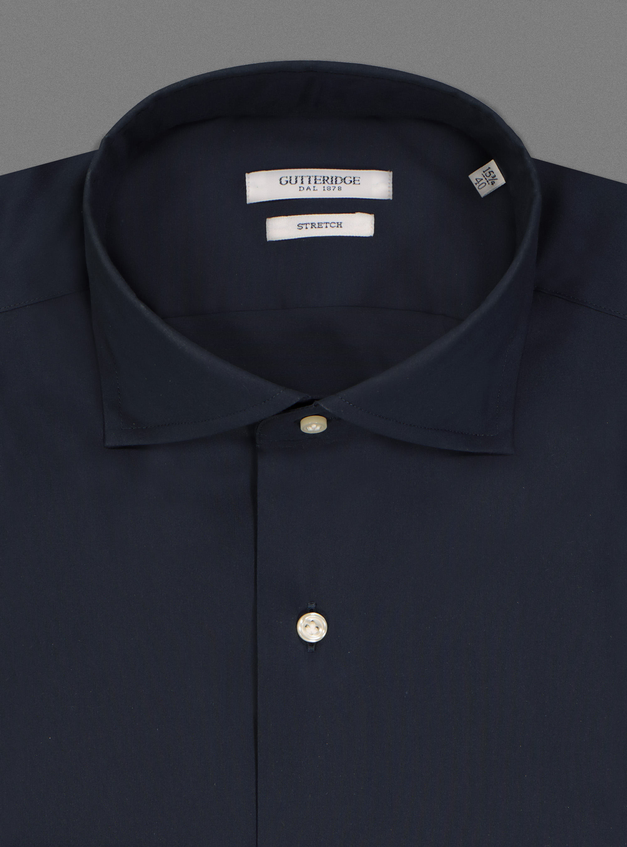 Camicia collo semiaperto in popeline stretch, BLU NAVY