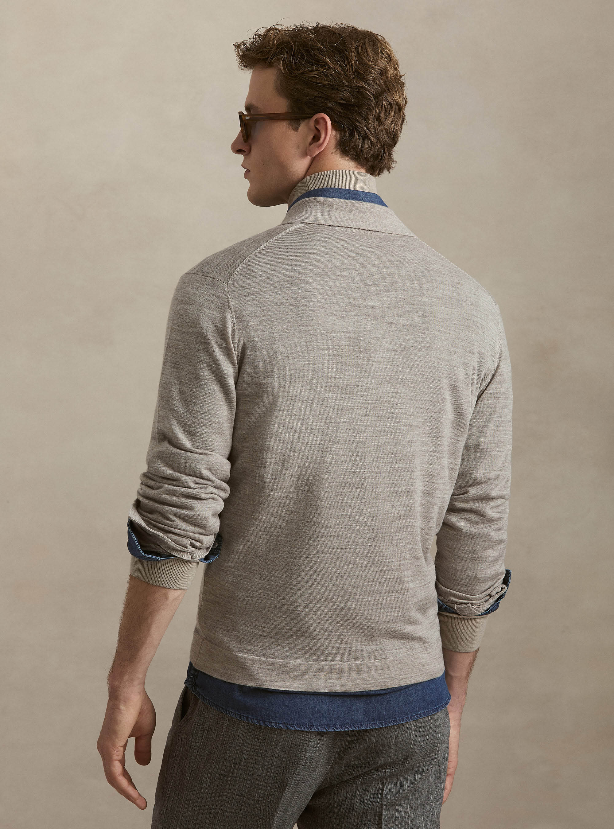 Polo de punto en lana merino extrafina, SABBIA MELANGE 0564C