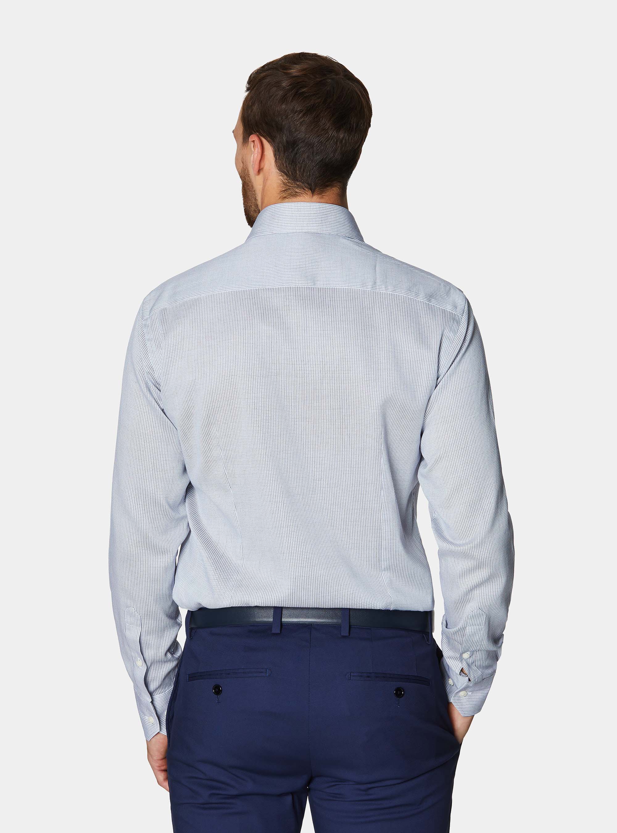 Micro check pattern cotton shirt, BLUE